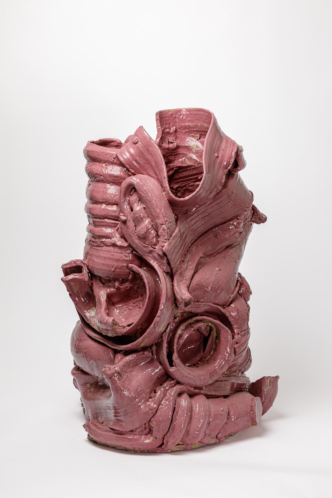 Large floor vase in pink glazed ceramic by Patrick Crulis, 2023. In New Condition In Saint-Ouen, FR