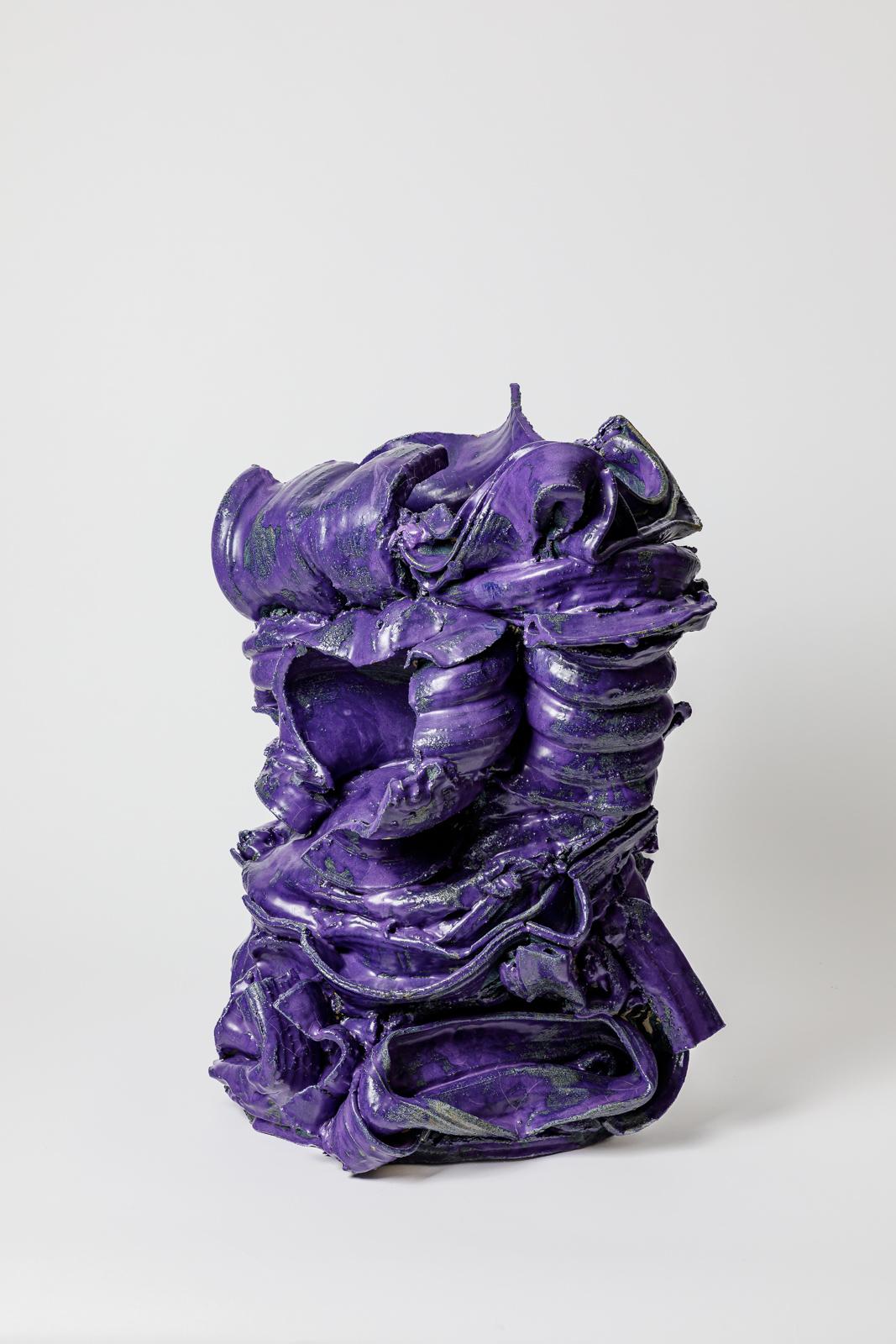Beaux-Arts Grand vase de sol en céramique émaillée violette de Patrick Crulis, 2025 en vente