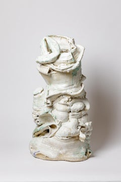 Large floor vase in white and green glazed ceramic by Patrick Crulis, 2024