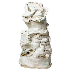 Large floor vase in white and green glazed ceramic by Patrick Crulis, 2024