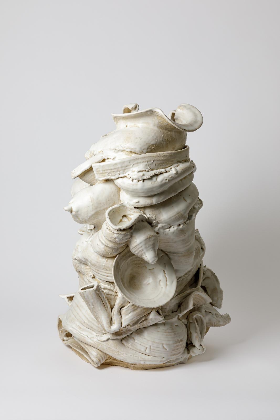 Beaux-Arts Grand vase de sol en céramique émaillée blanche de Patrick Crulis, 2025 en vente