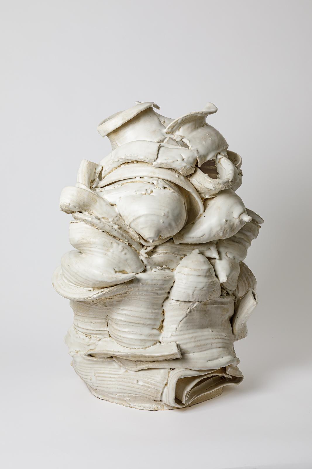 Céramique Grand vase de sol en céramique émaillée blanche de Patrick Crulis, 2025 en vente