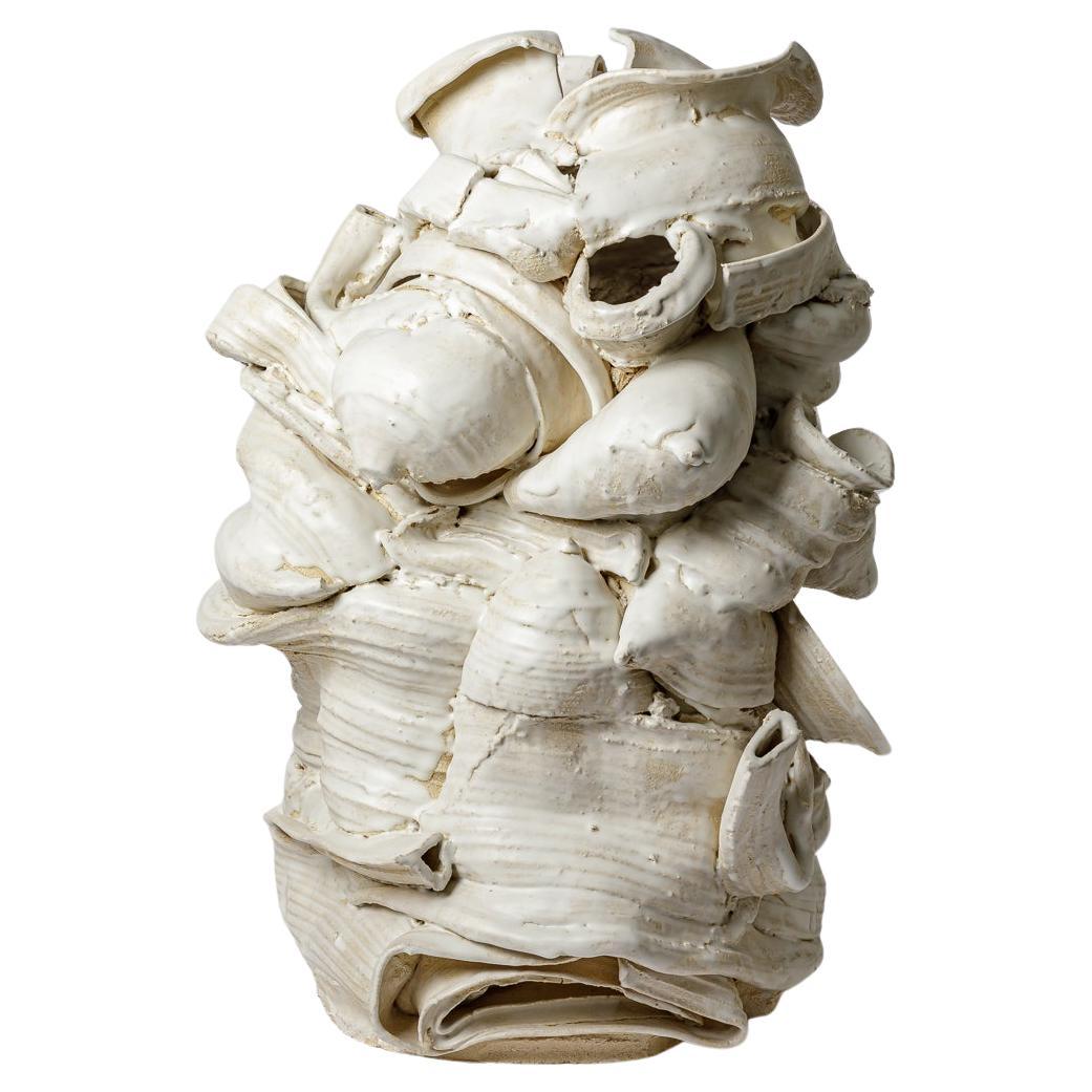 Grande vaso da terra in ceramica smaltata bianca di Patrick Crulis, 2025