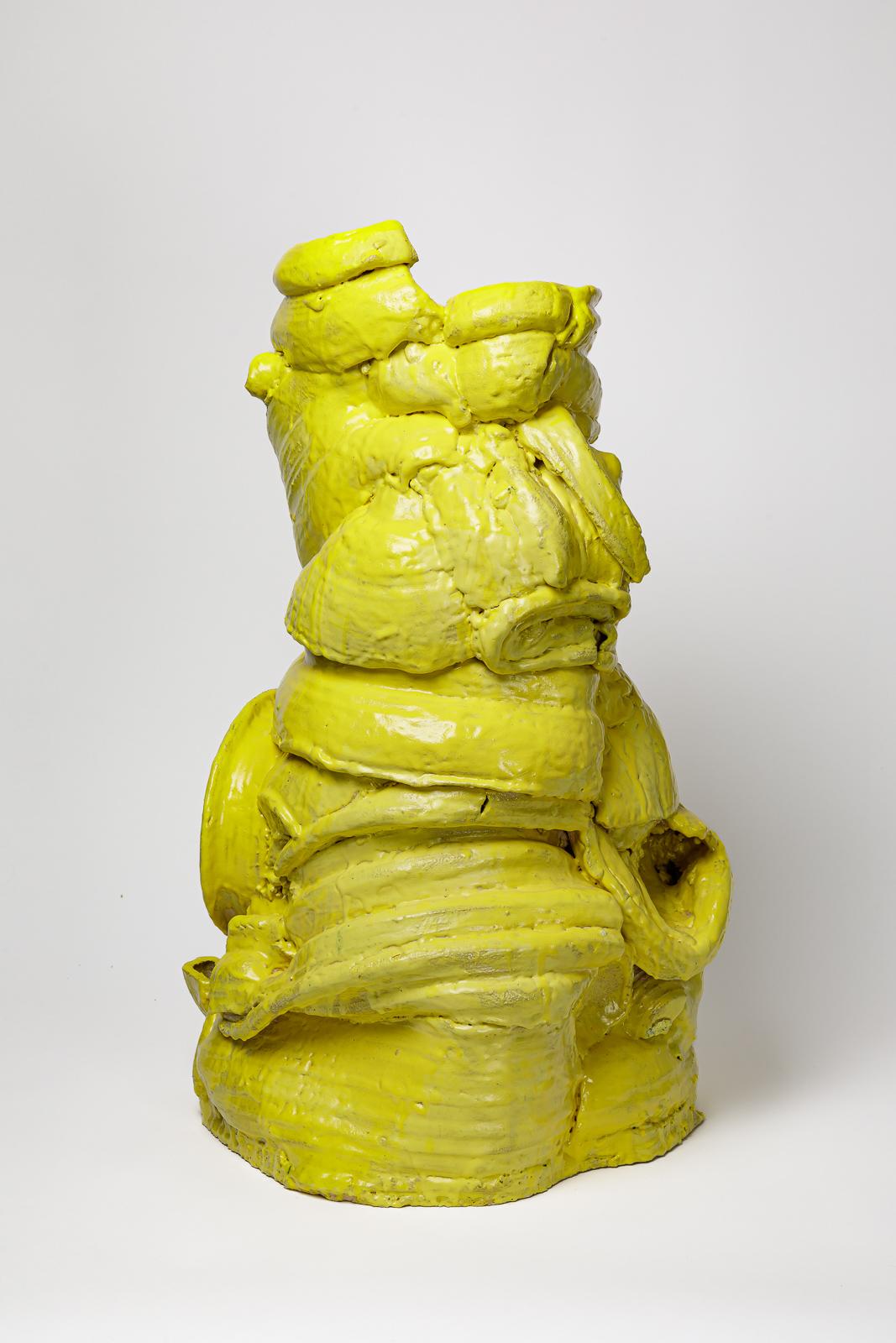 Beaux-Arts Grand vase de sol en céramique émaillée jaune de Patrick Crulis, 2023.