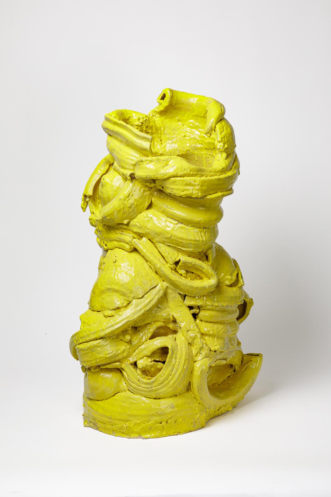Grand vase de sol en céramique émaillée jaune de Patrick Crulis, 2023. Neuf à Saint-Ouen, FR