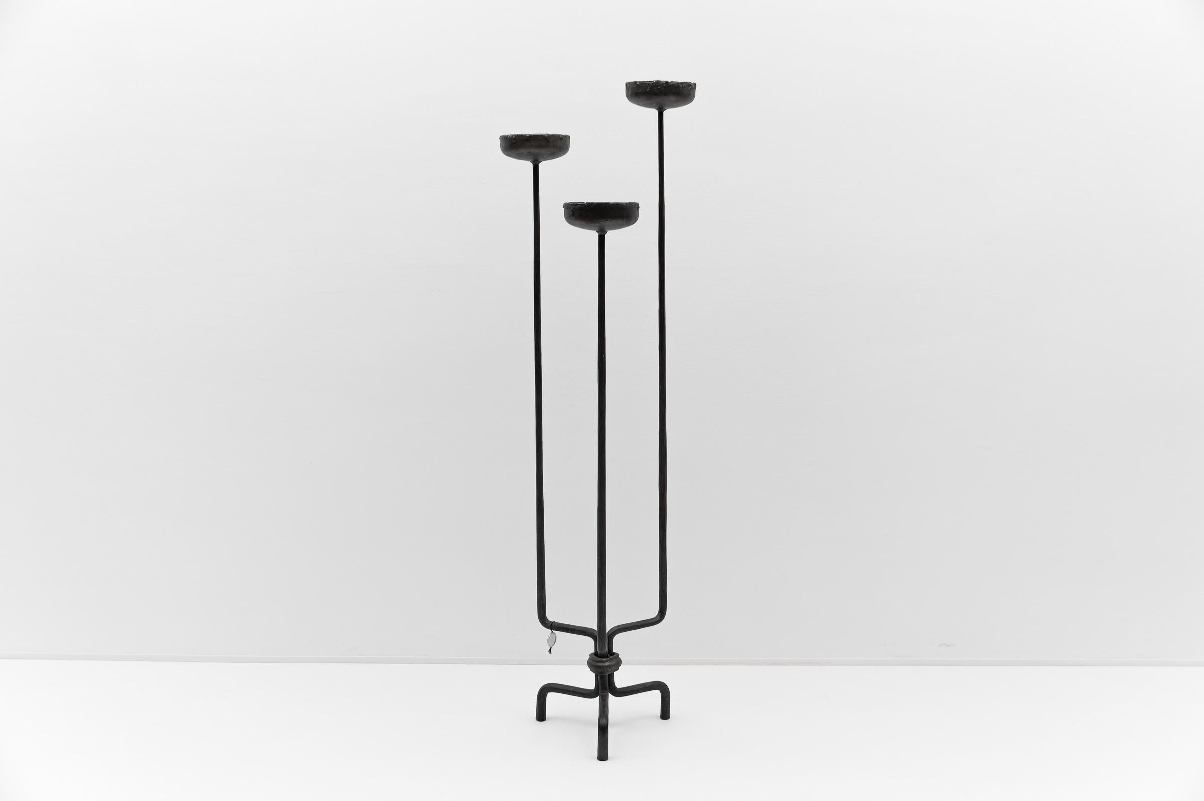 Wrought candleholders in iron by Manfred Bredohl for Bredohl Design Vulkanschmiede.

We have two of them in total, one large and one slightly smaller candlestick. You are bidding on the larger one, the smaller one is offered separately.

These two