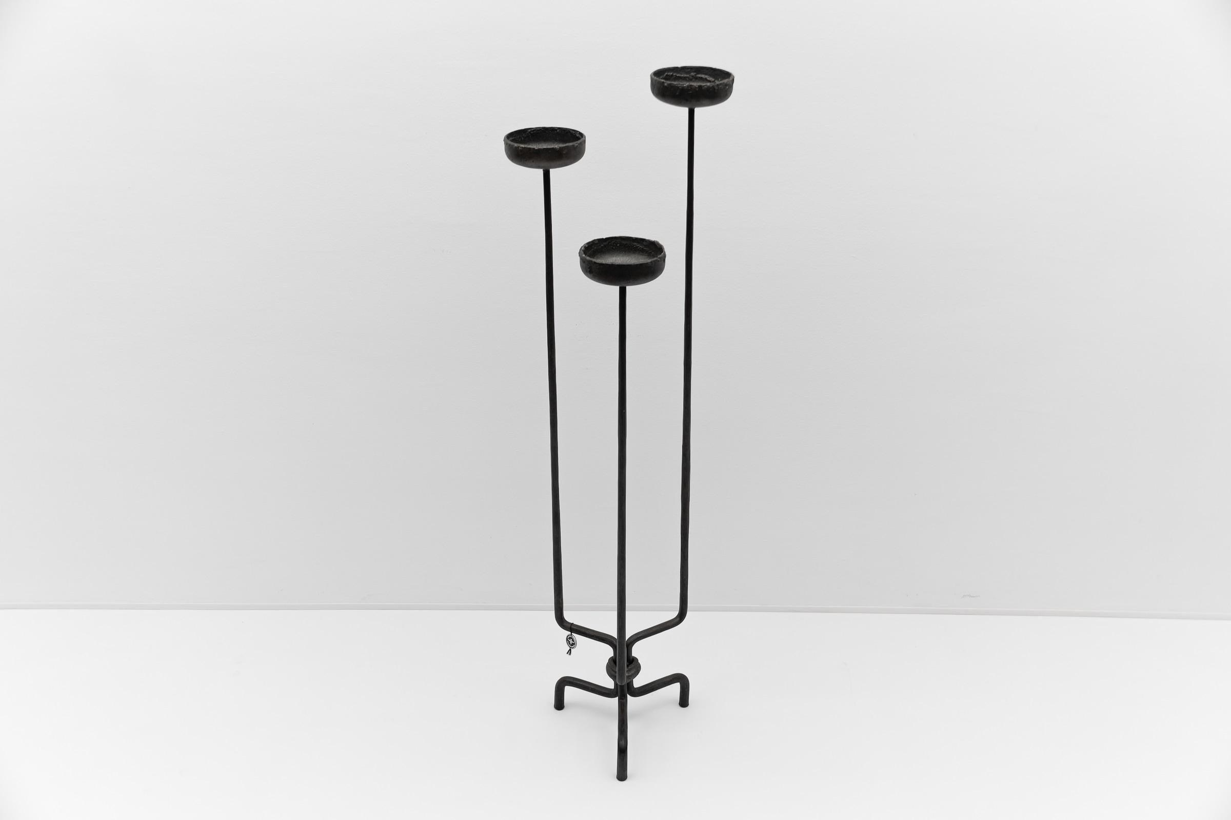 Mid-Century Modern Large Floor Wrought Candle Holder by Manfred Bredohl Vulkanschmiede, 1970s For Sale