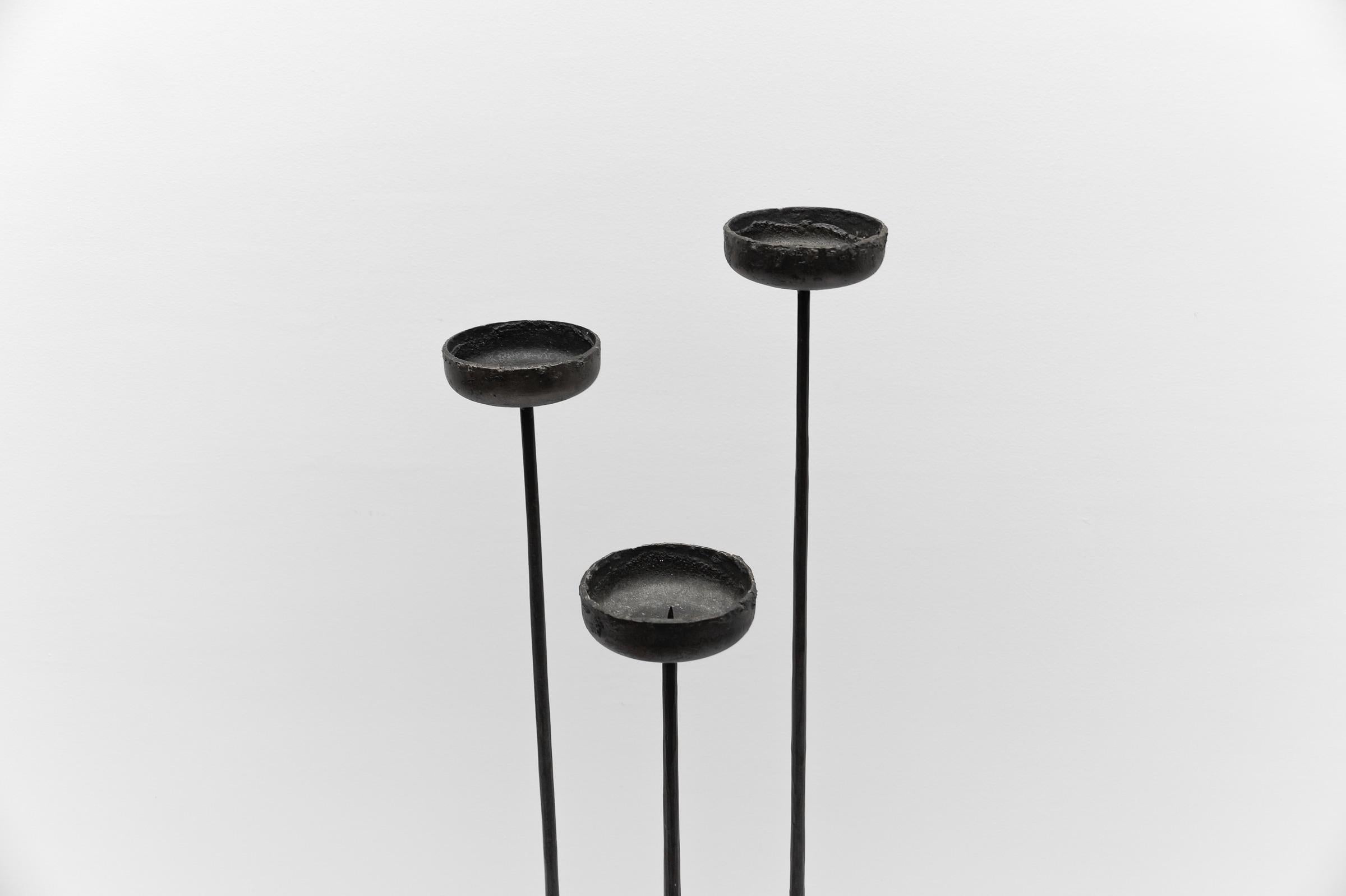 German Large Floor Wrought Candle Holder by Manfred Bredohl Vulkanschmiede, 1970s For Sale