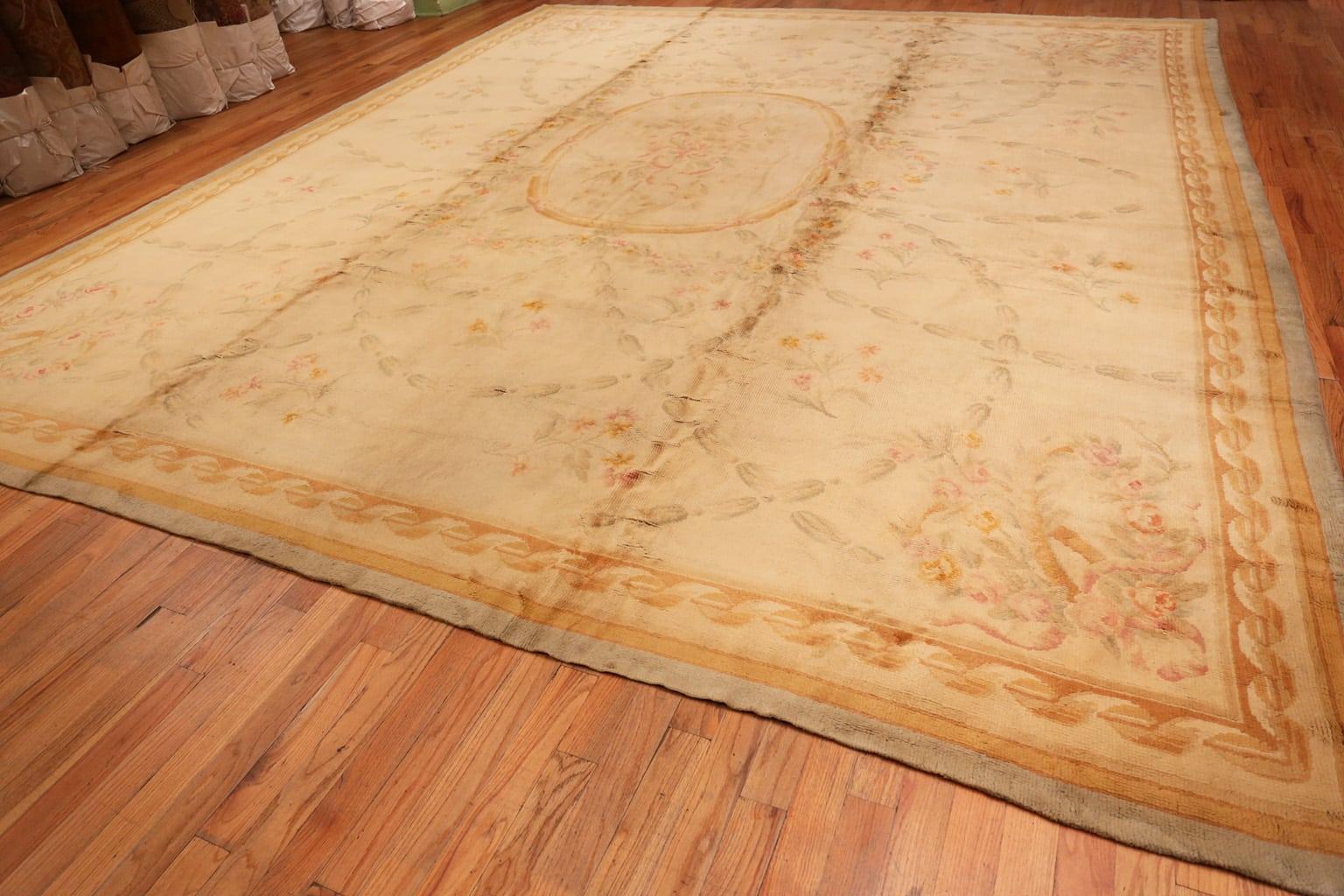 Large Floral Antique Savonnerie French Rug. Size: 14 ft x 17 ft 2
