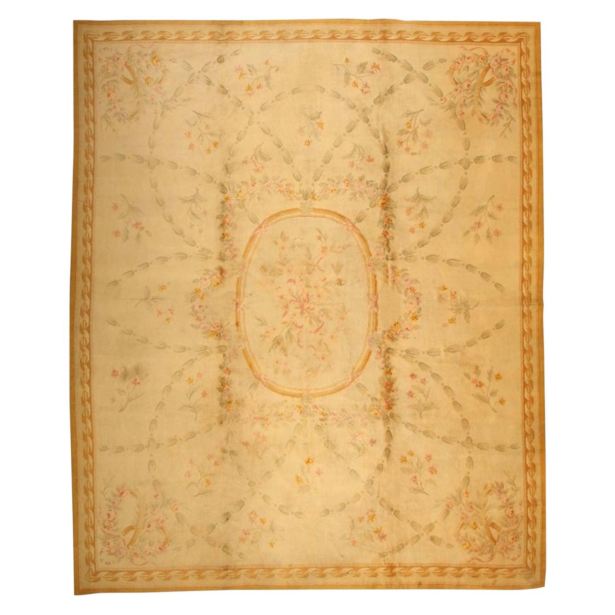 Large Floral Antique Savonnerie French Rug. Size: 14 ft x 17 ft
