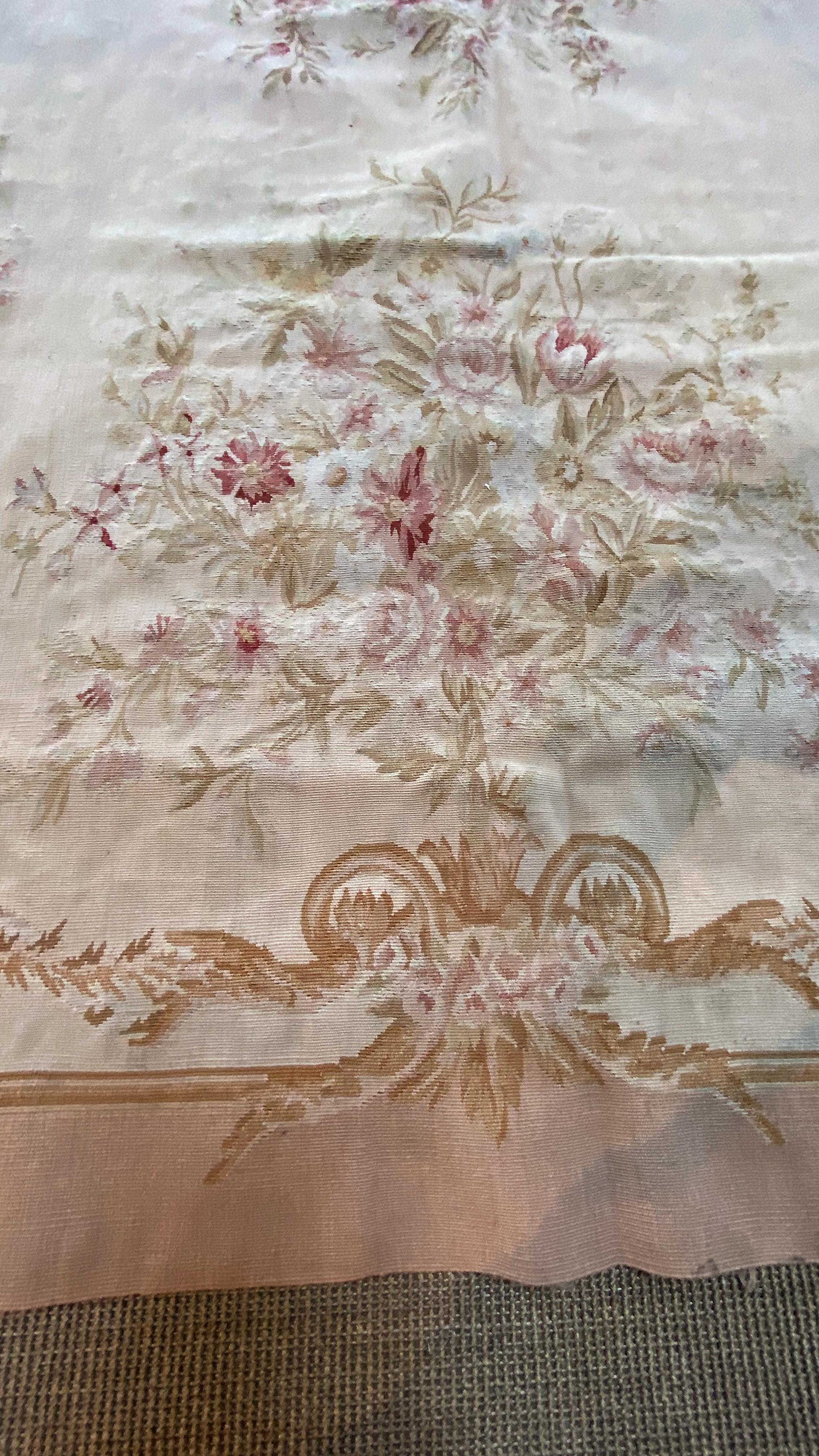 Large Floral Apricot Wool Aubusson Rug For Sale 2