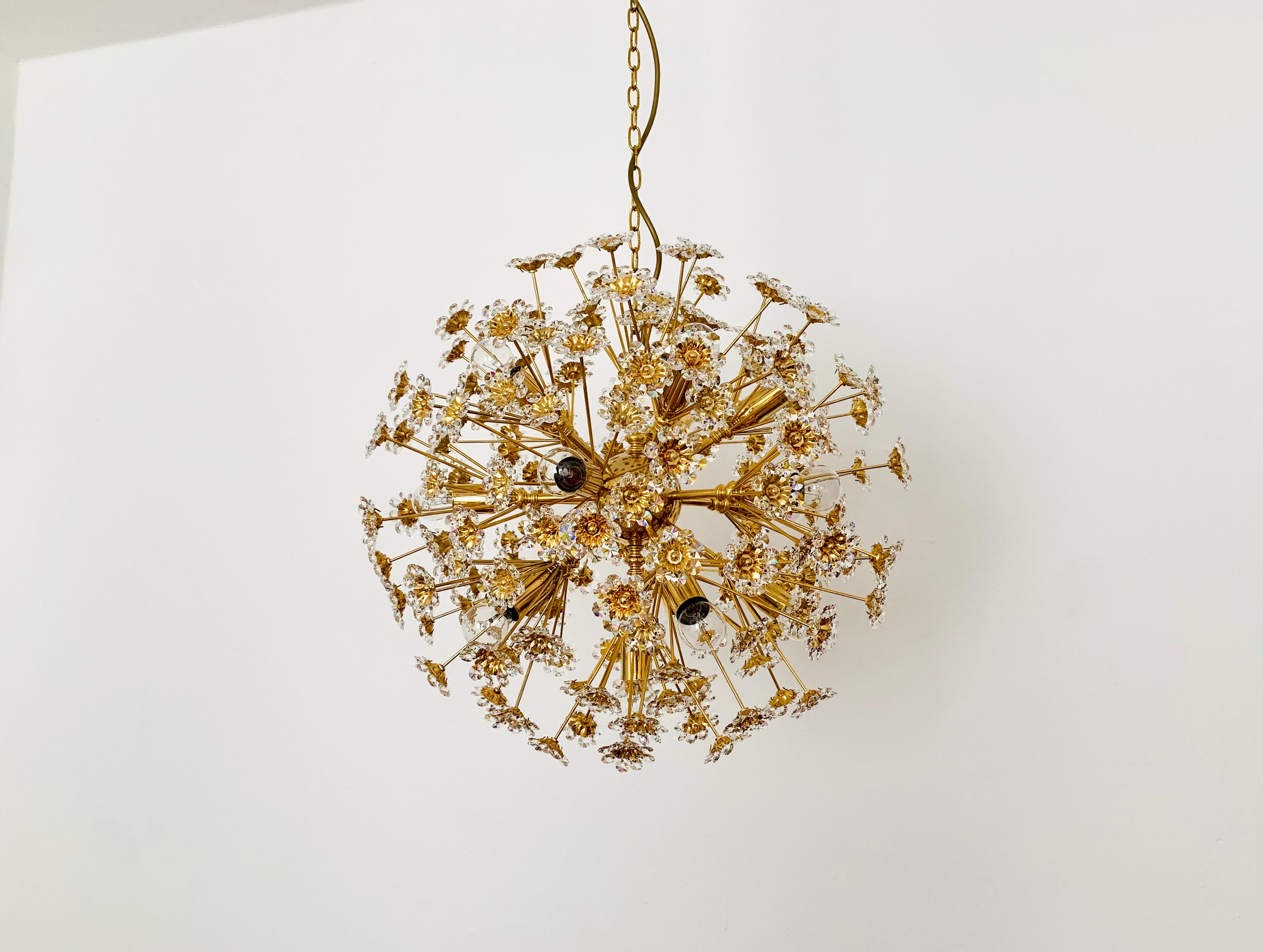 Mid-20th Century Large Floral Ball Chandelier by Palwa For Sale