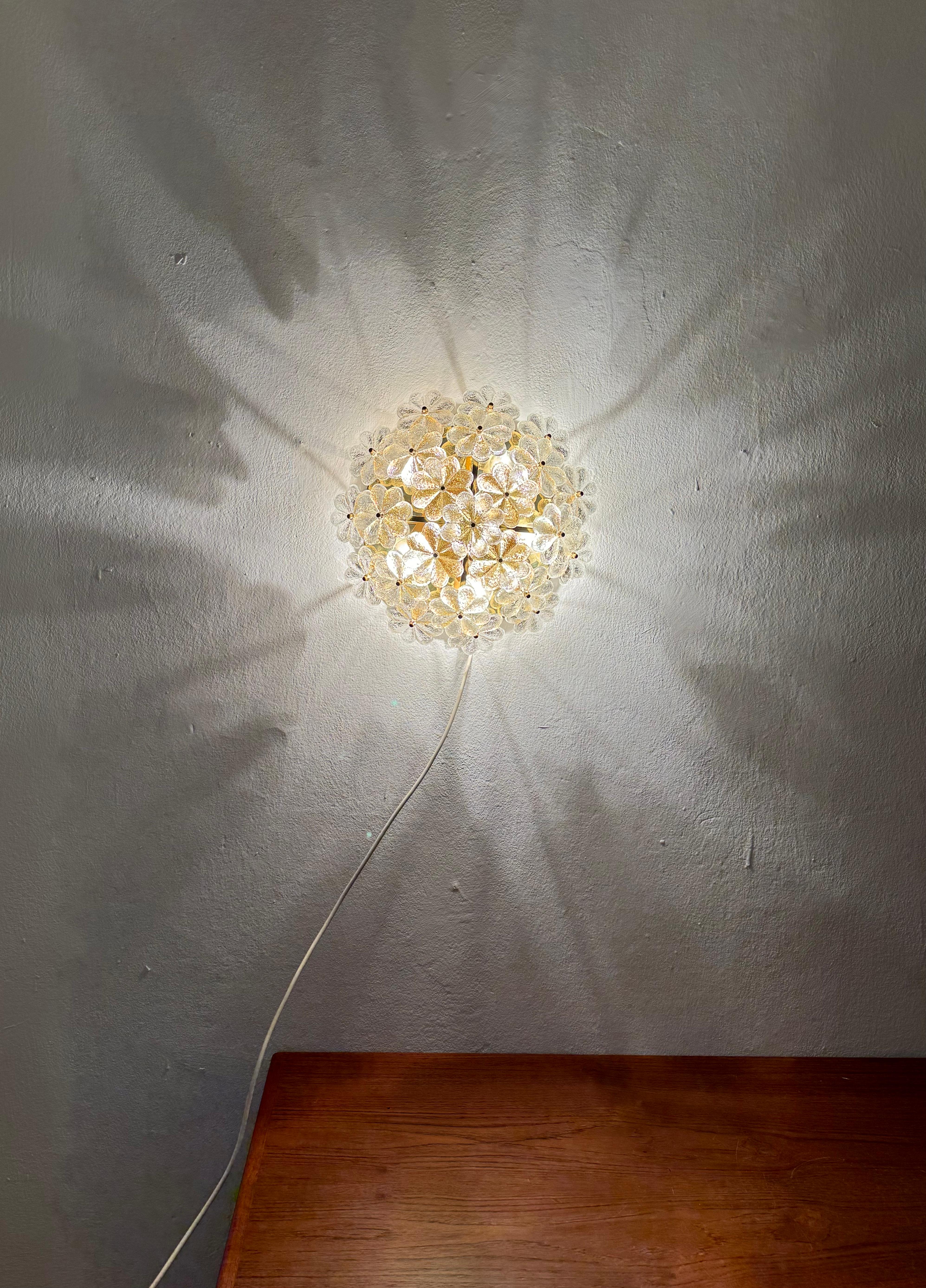 Large Floral Crystal Glass Flush Lamp by Ernst Palme For Sale 3