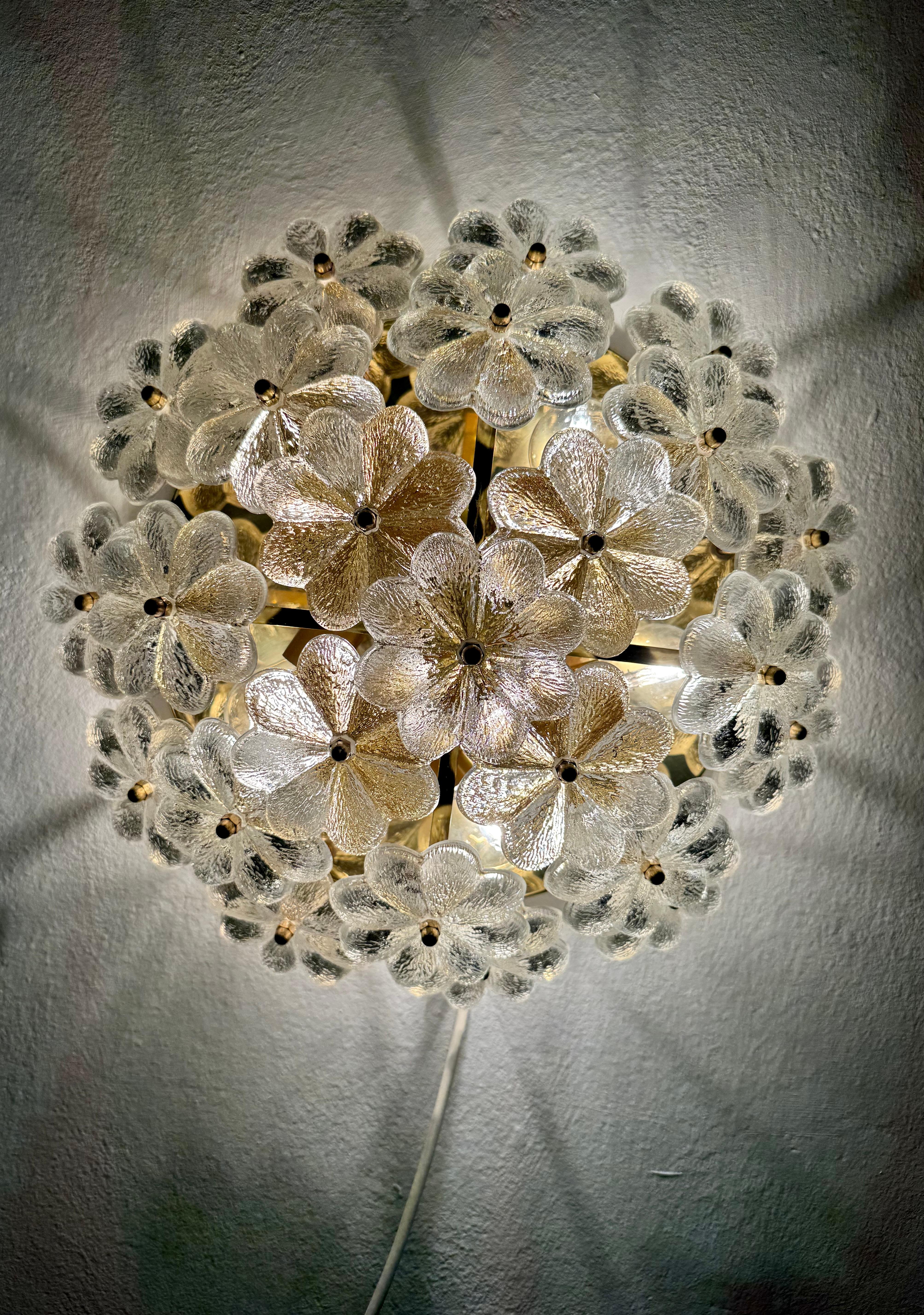 Large Floral Crystal Glass Flush Lamp by Ernst Palme For Sale 6