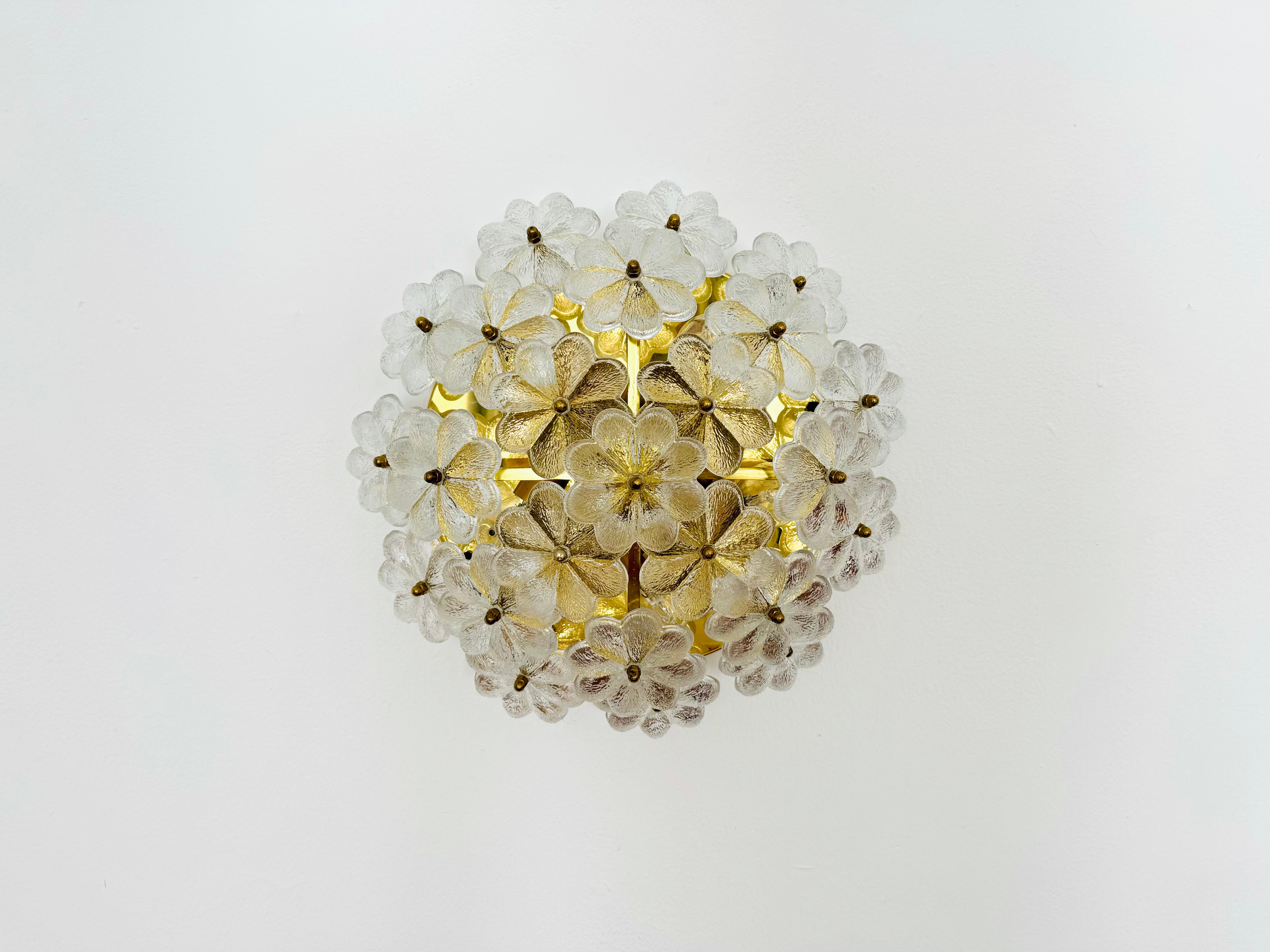 Mid-Century Modern Large Floral Crystal Glass Flush Lamp by Ernst Palme For Sale