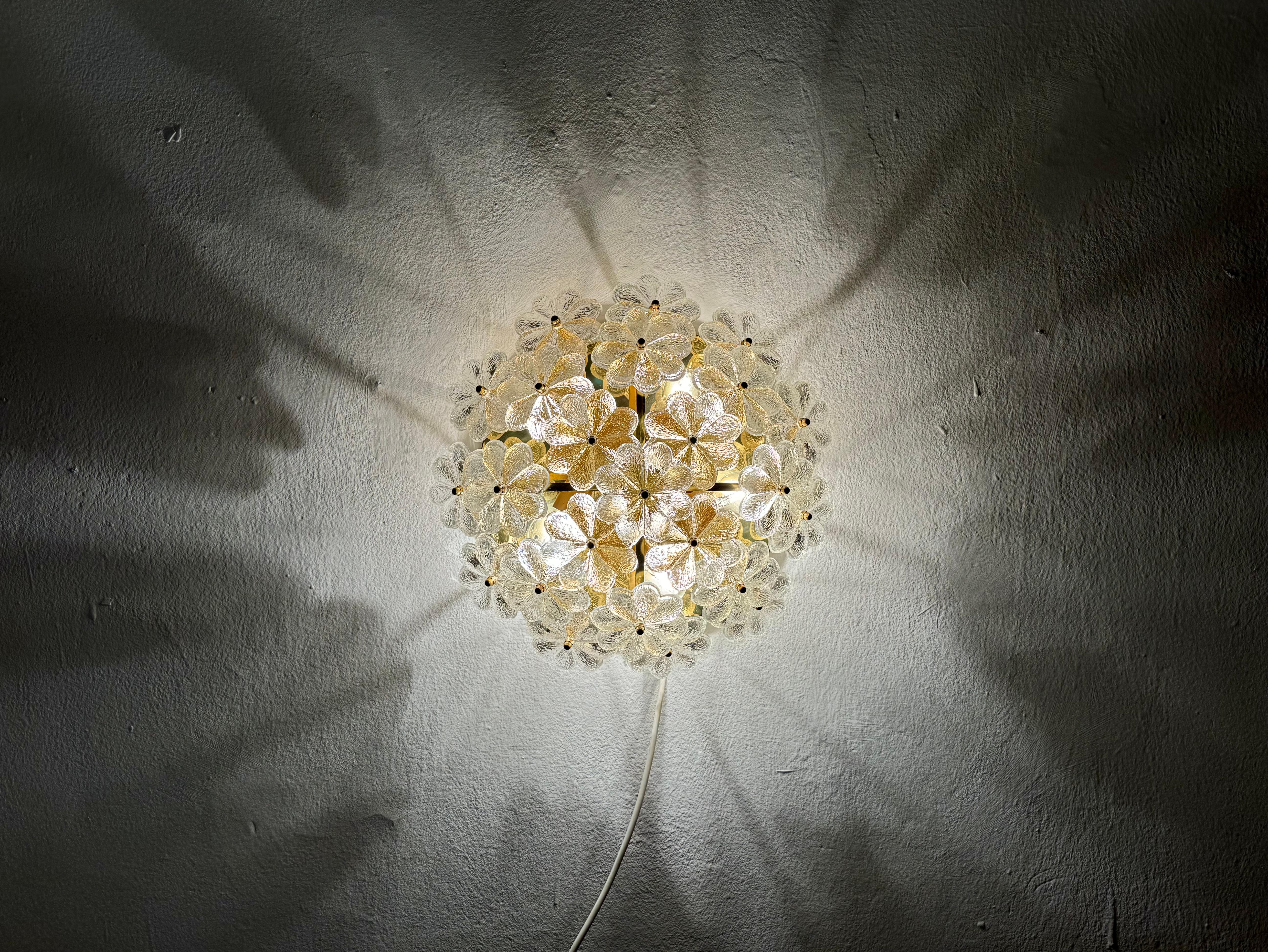 Large Floral Crystal Glass Flush Lamp by Ernst Palme For Sale 2