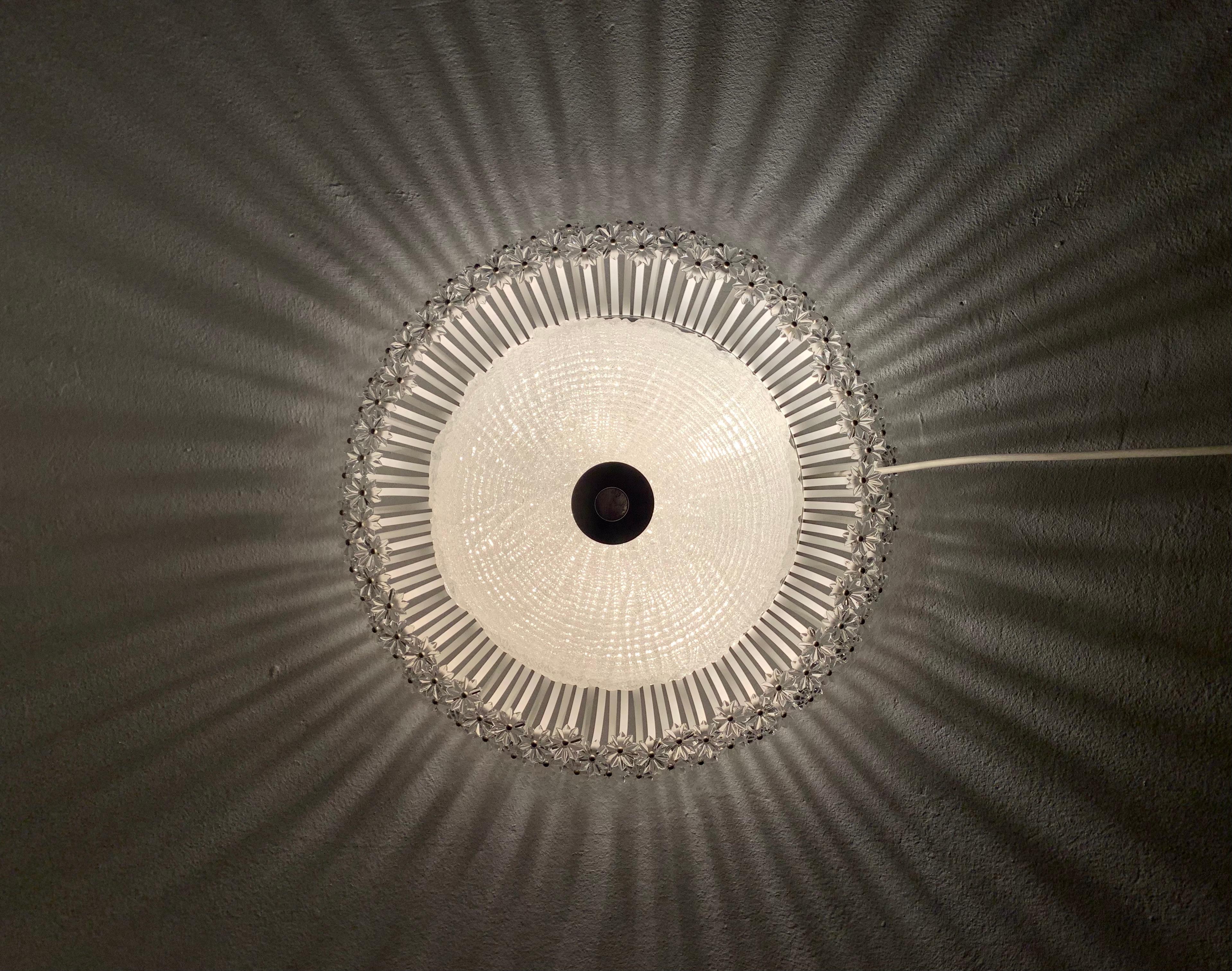 Große Flush-Lampe aus geblümtem Kristallglas im Angebot 7