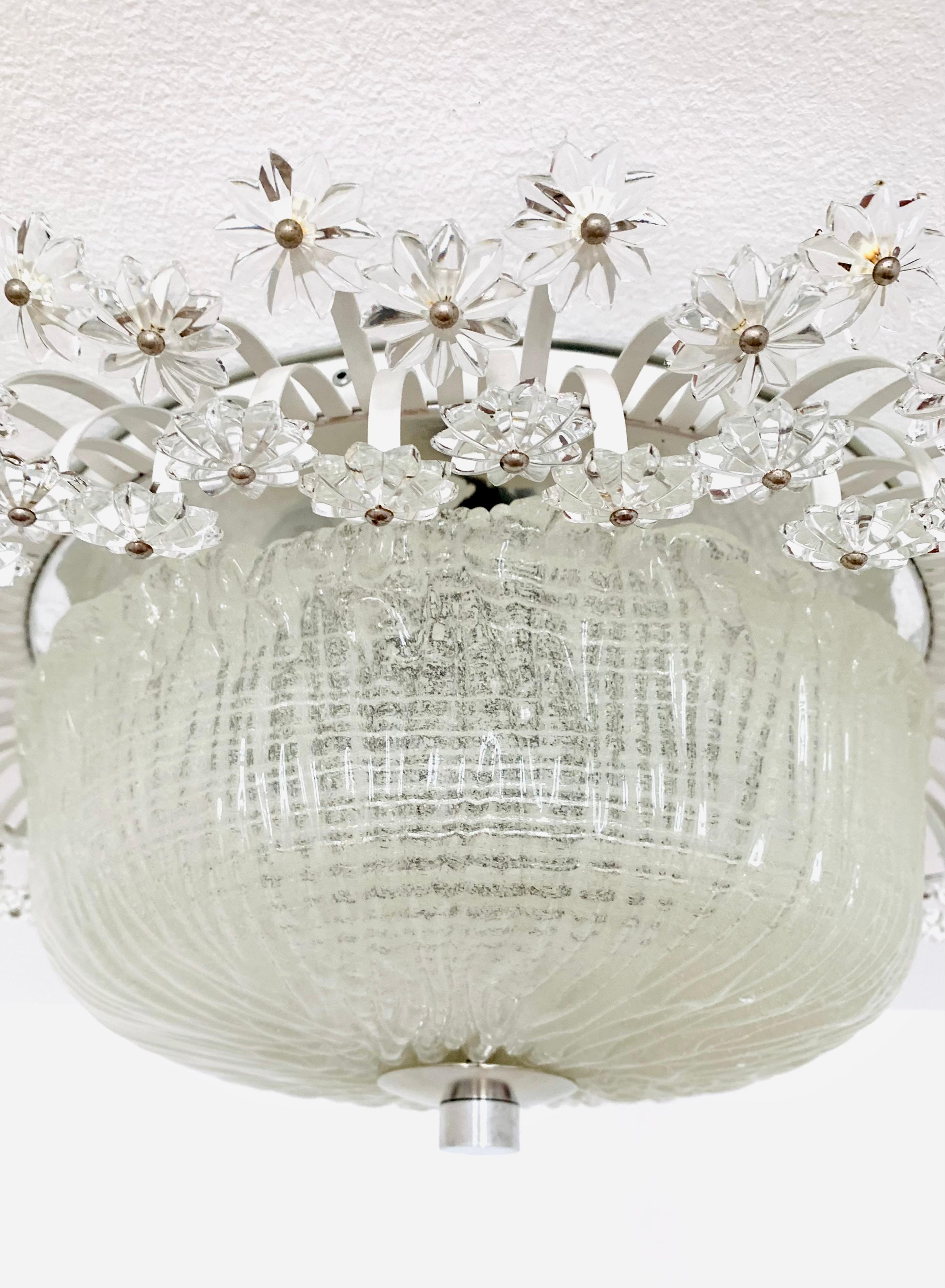 Large Floral Crystal Glass Flush Lamp For Sale 2