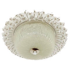 Large Floral Crystal Glass Flush Lamp