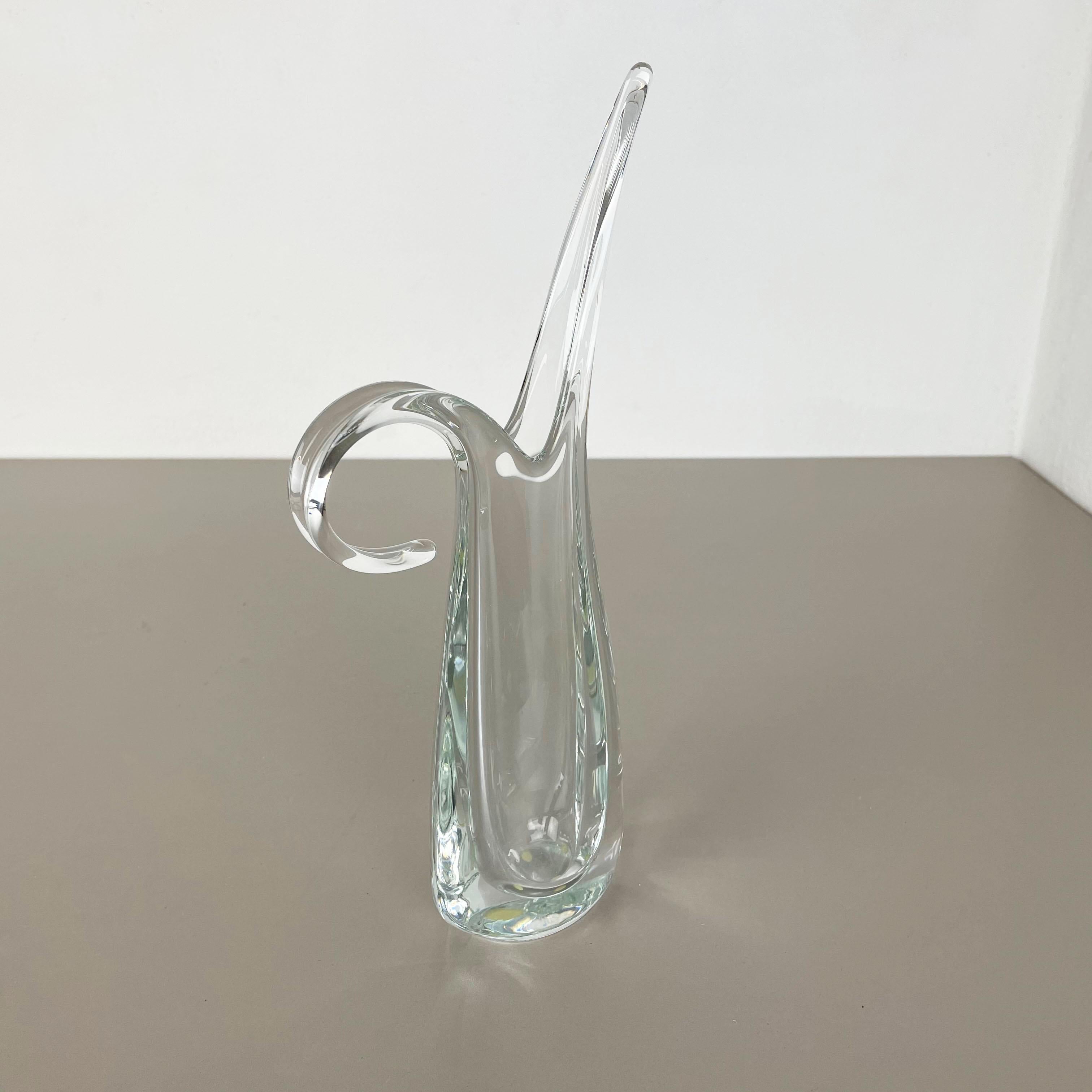 Große geblümte Kristallglasvase von Art Vannes, Flavio Poli, Frankreich, 1970er Jahre (Art déco) im Angebot