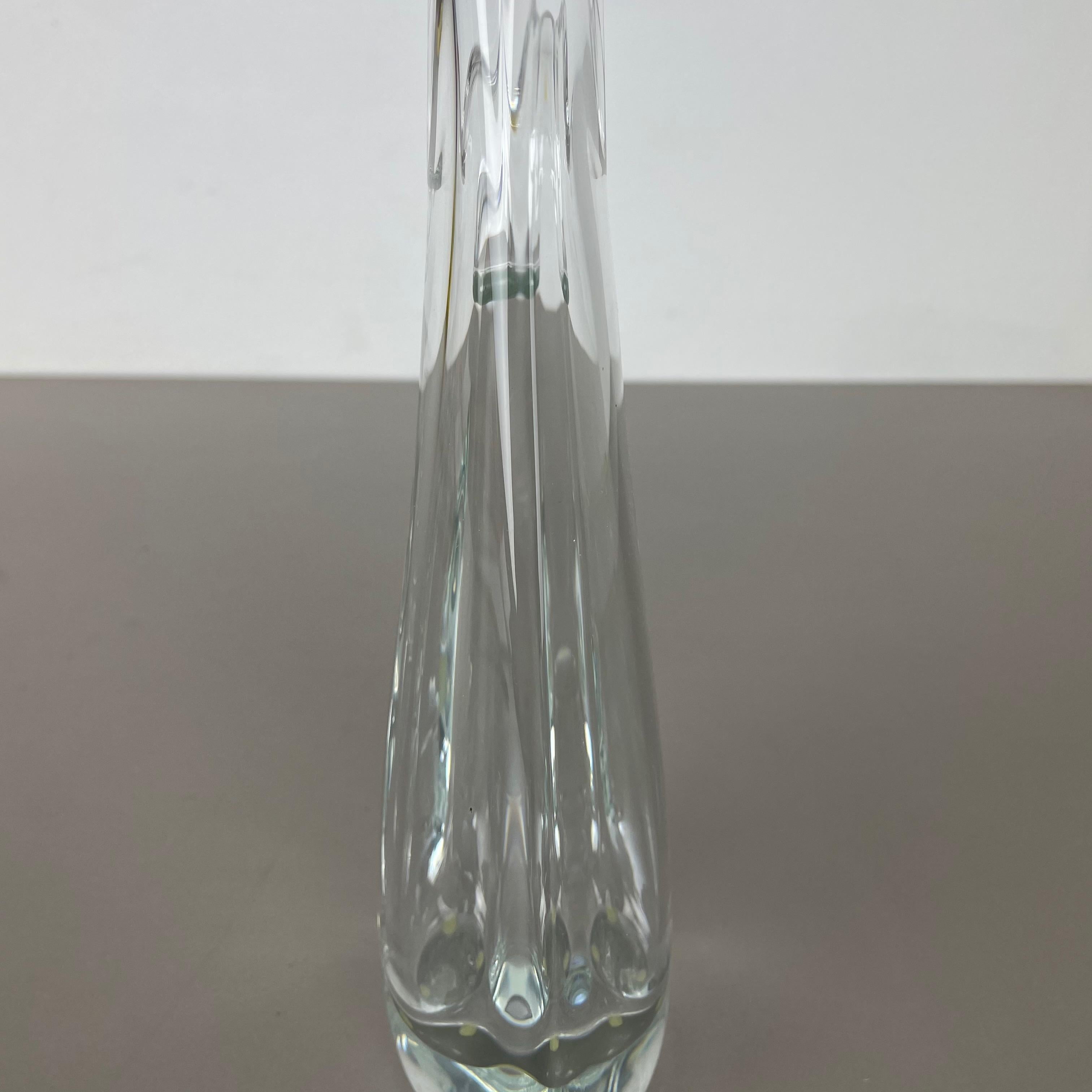 Große geblümte Kristallglasvase von Art Vannes, Flavio Poli, Frankreich, 1970er Jahre im Angebot 1