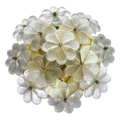 Large Floral Glass & Brass Ceiling Wall Light, Ernst Palme, Palwa 1970s Germany