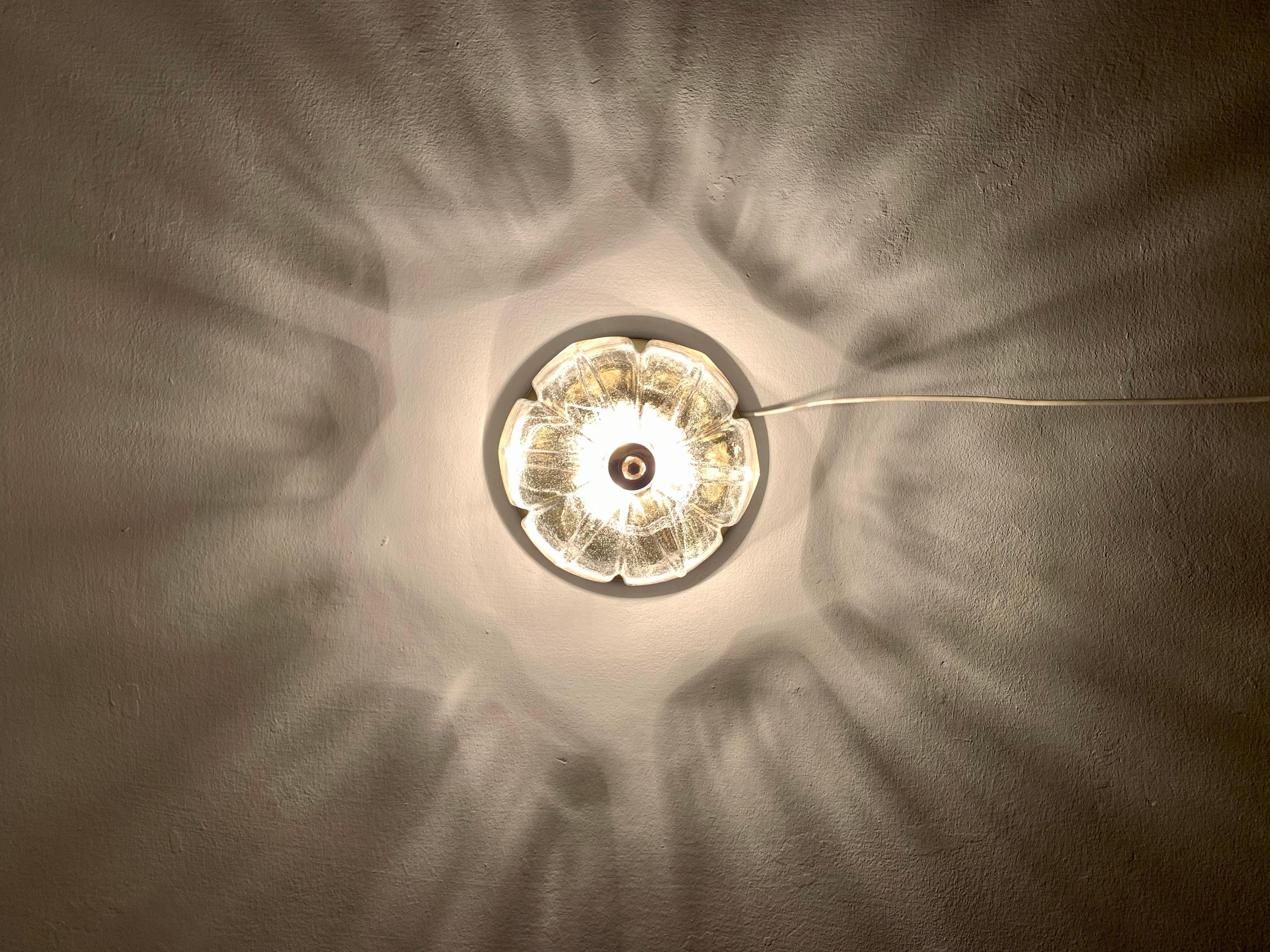 Flush Light grande in vetro ghiaccio floreale di Glashütte Limburg in vendita 2