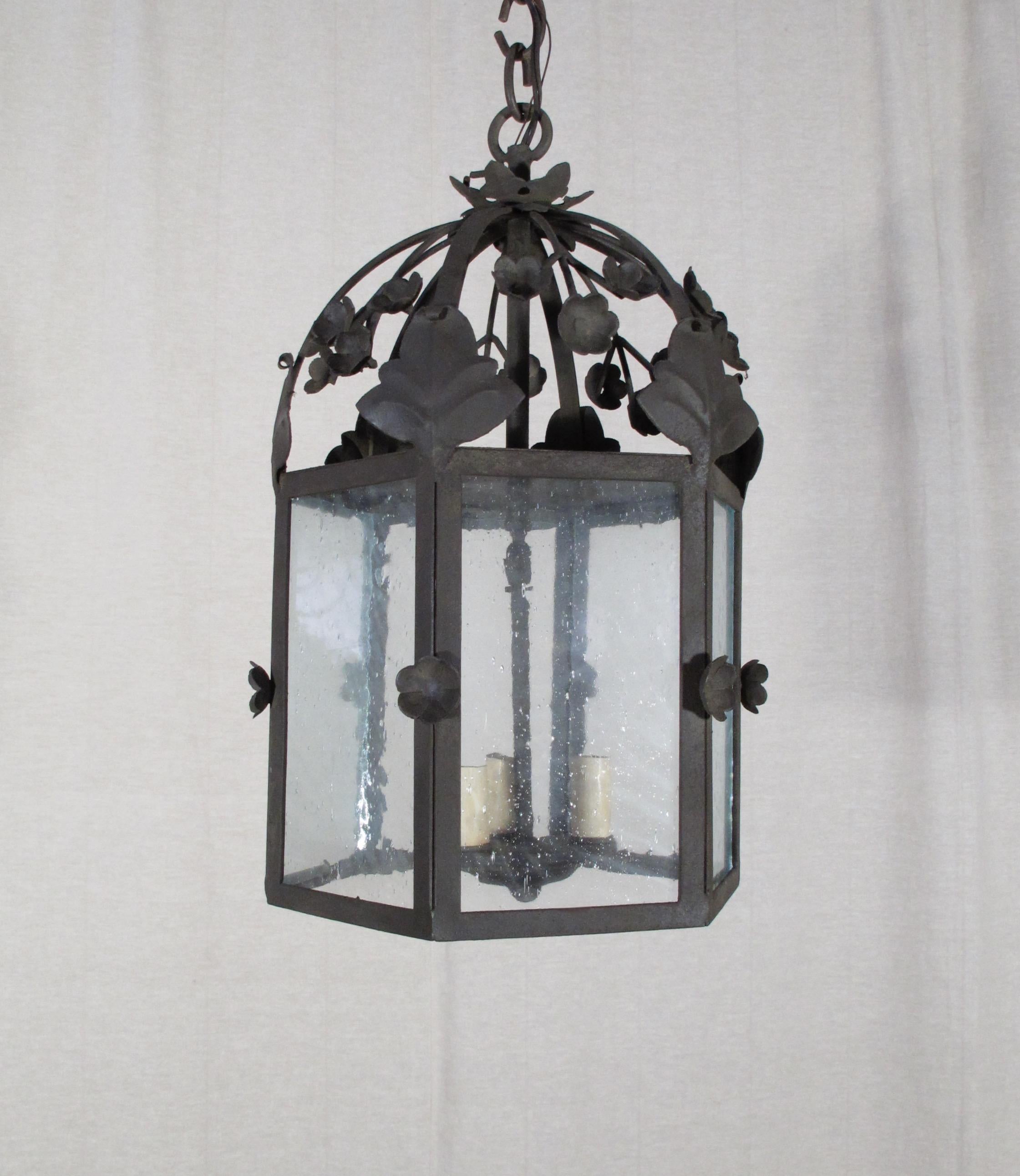 American Large Floral Iron Lantern For Sale