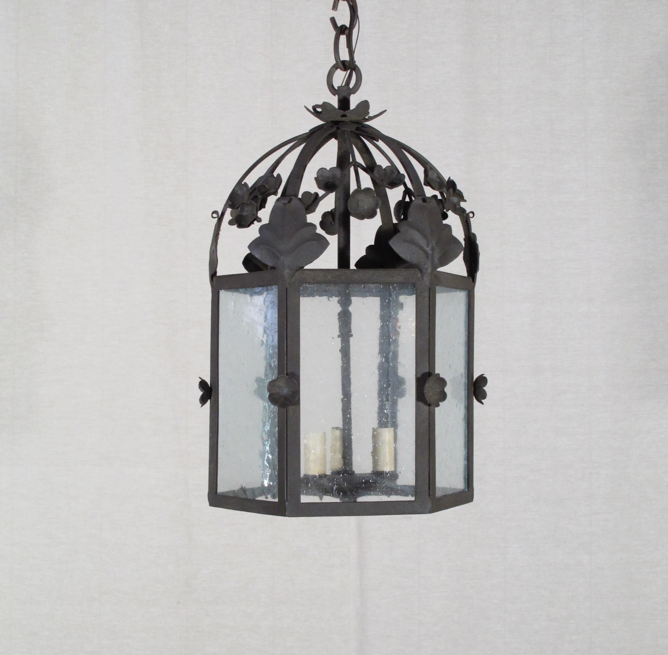 Large Floral Iron Lantern In New Condition For Sale In Encinitas, CA