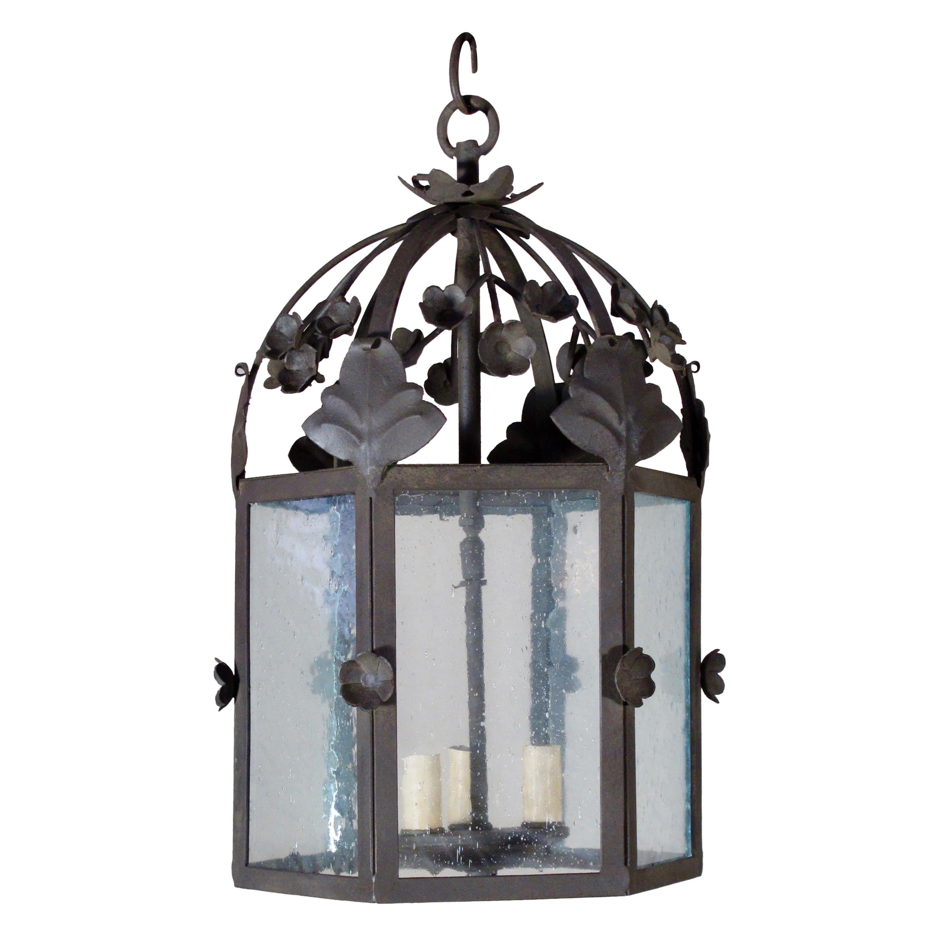 Large Floral Iron Lantern For Sale