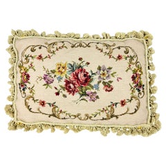 Large Floral Needlepoint Down Pillow with tassles