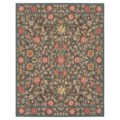 Large Floral Needlepoint Rug 217x277cm Teal Green Traditional Flatweave Carpet