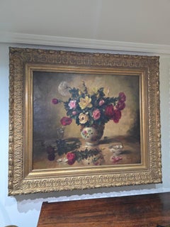 Large Floral Oil Painting – Early 1900s