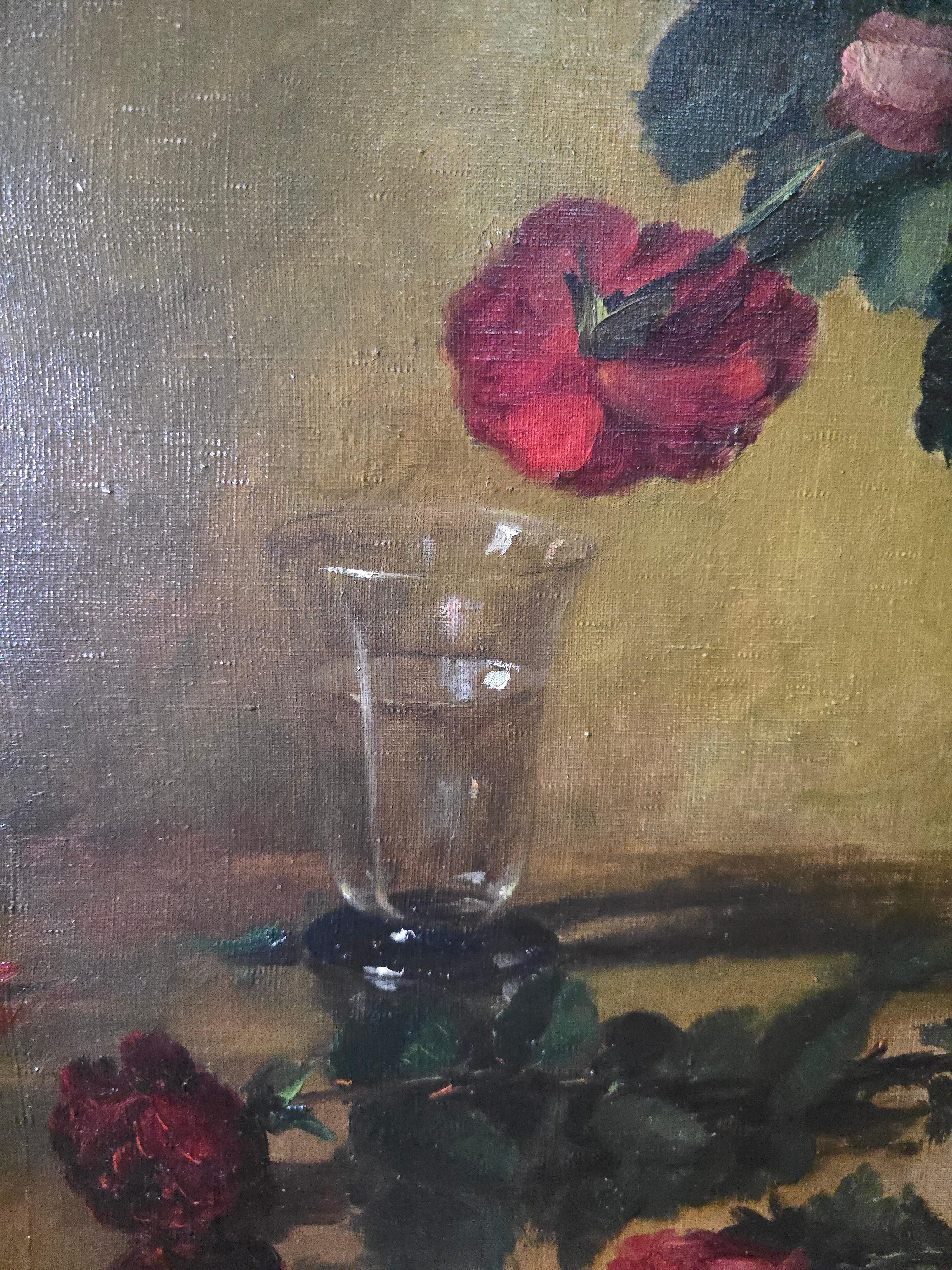 Inizio XX secolo Grande dipinto a olio floreale - inizio 1900 in vendita