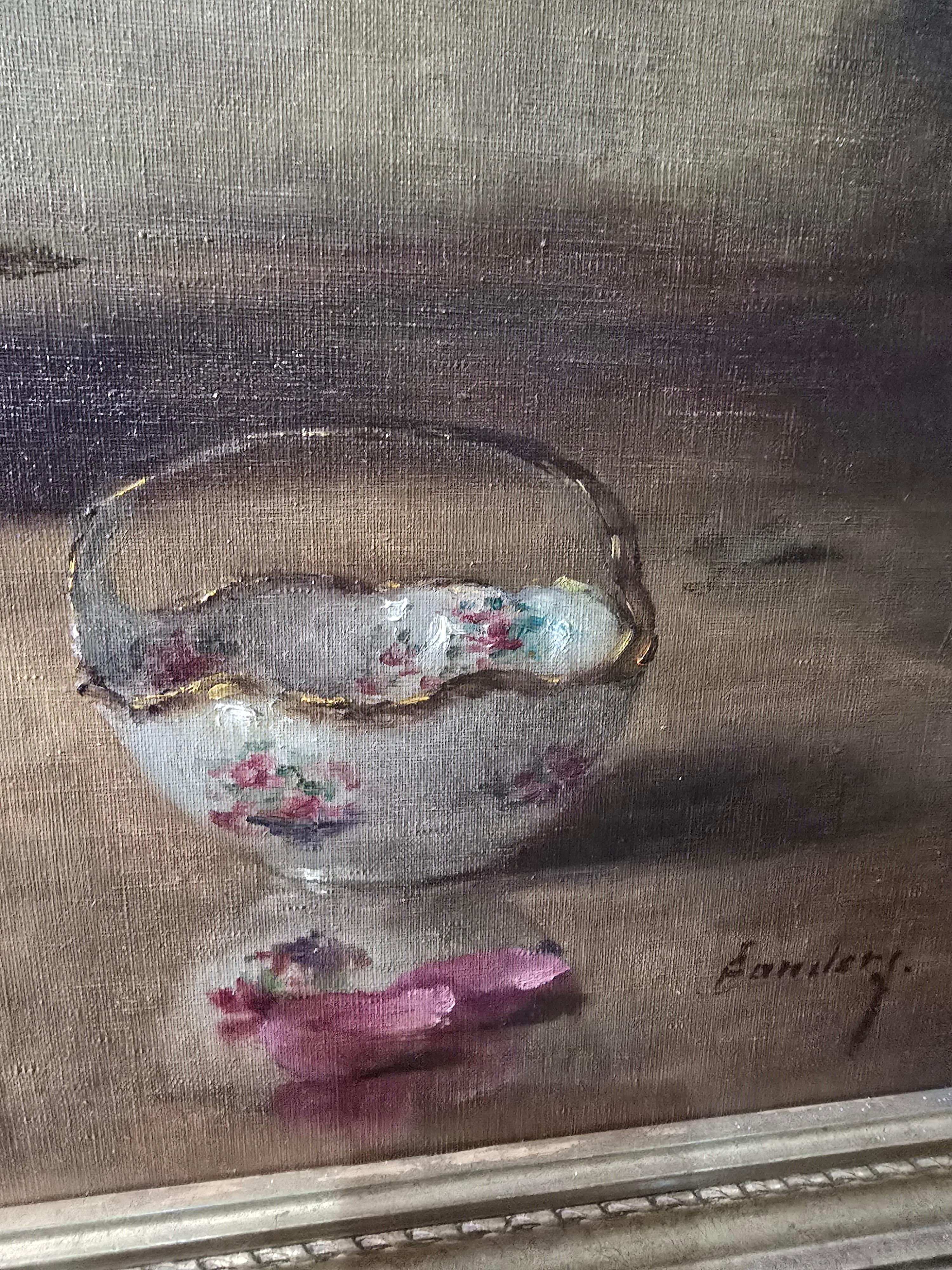 Legno di alberi da frutto Grande dipinto a olio floreale - inizio 1900 in vendita