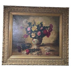 Large Floral Oil Painting – Early 1900s