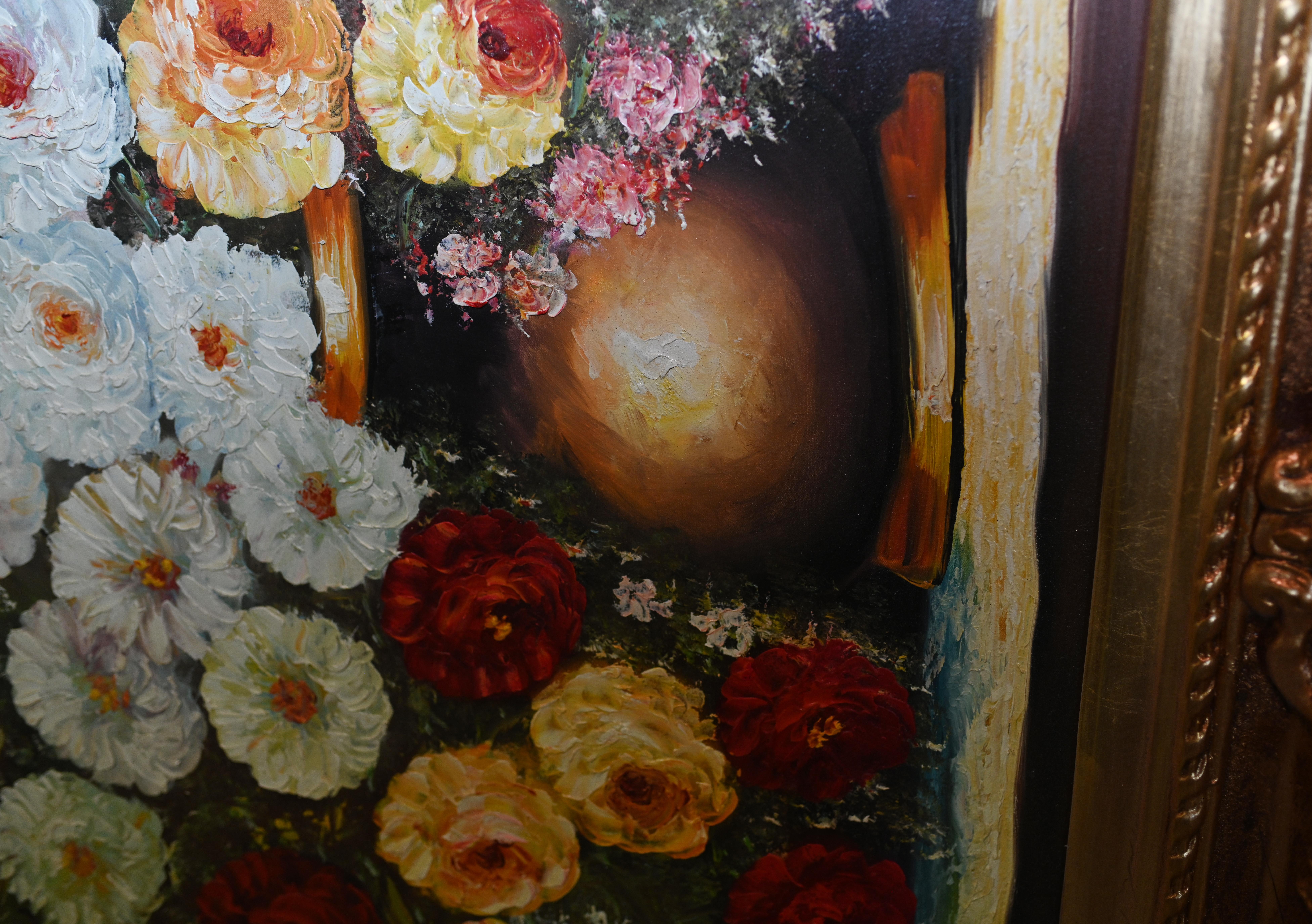 Pintura al Óleo Floral Grande Renacimiento Victoriano 6 pies 180 CM en Bueno estado para la venta en Potters Bar, GB