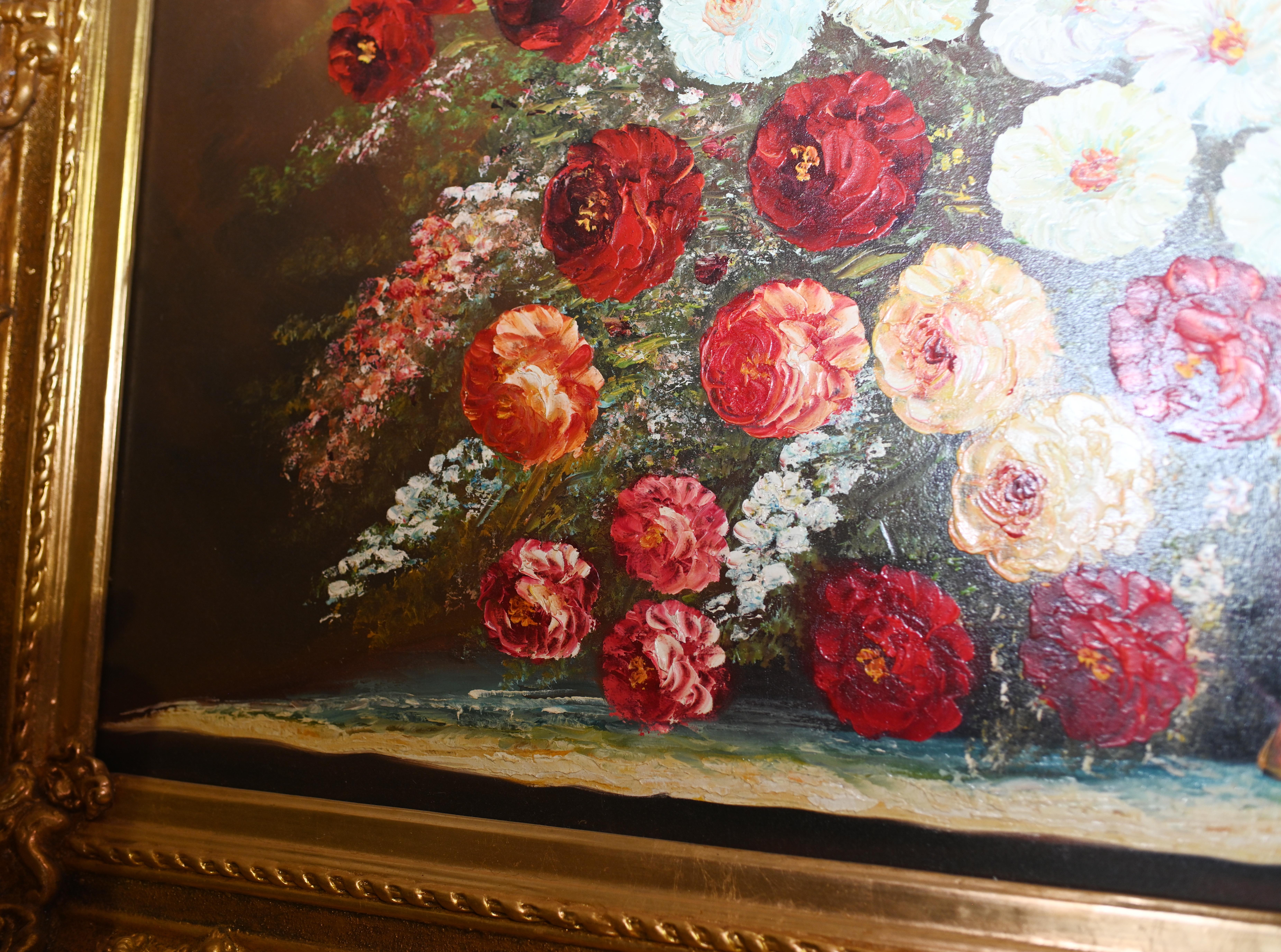 Pintura al Óleo Floral Grande Renacimiento Victoriano 6 pies 180 CM en venta 3