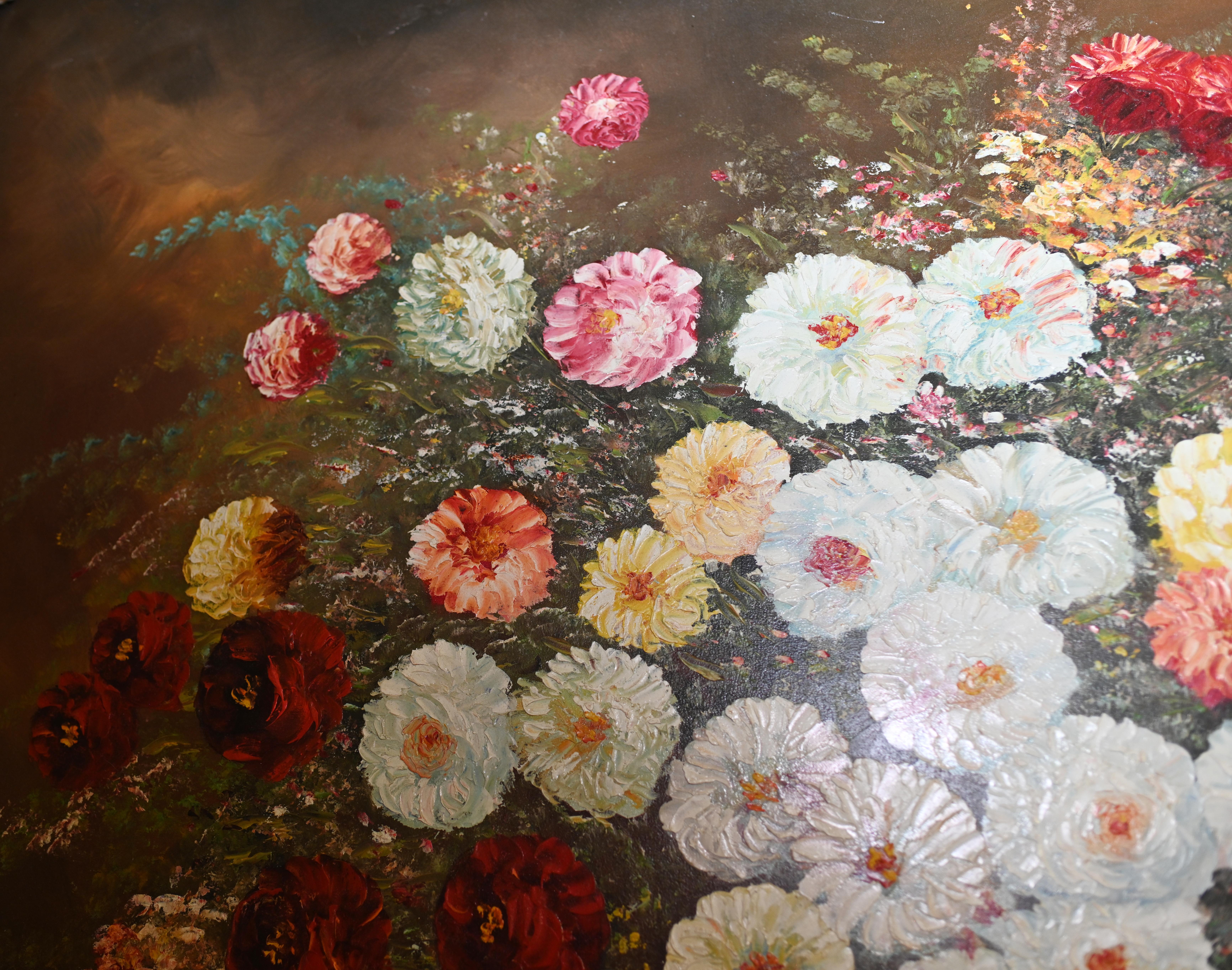 Pintura al Óleo Floral Grande Renacimiento Victoriano 6 pies 180 CM en venta 4