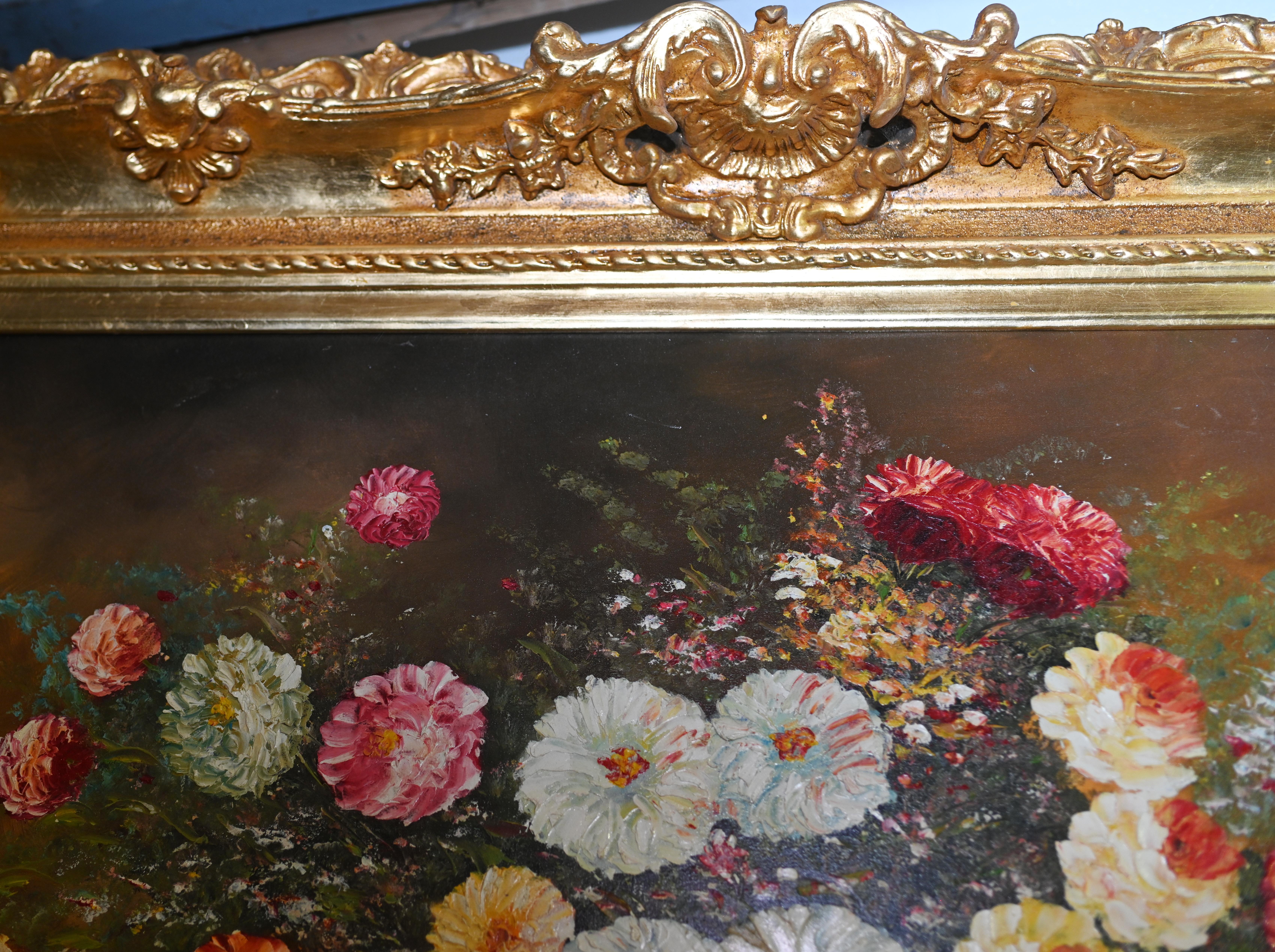 Pintura al Óleo Floral Grande Renacimiento Victoriano 6 pies 180 CM en venta 5