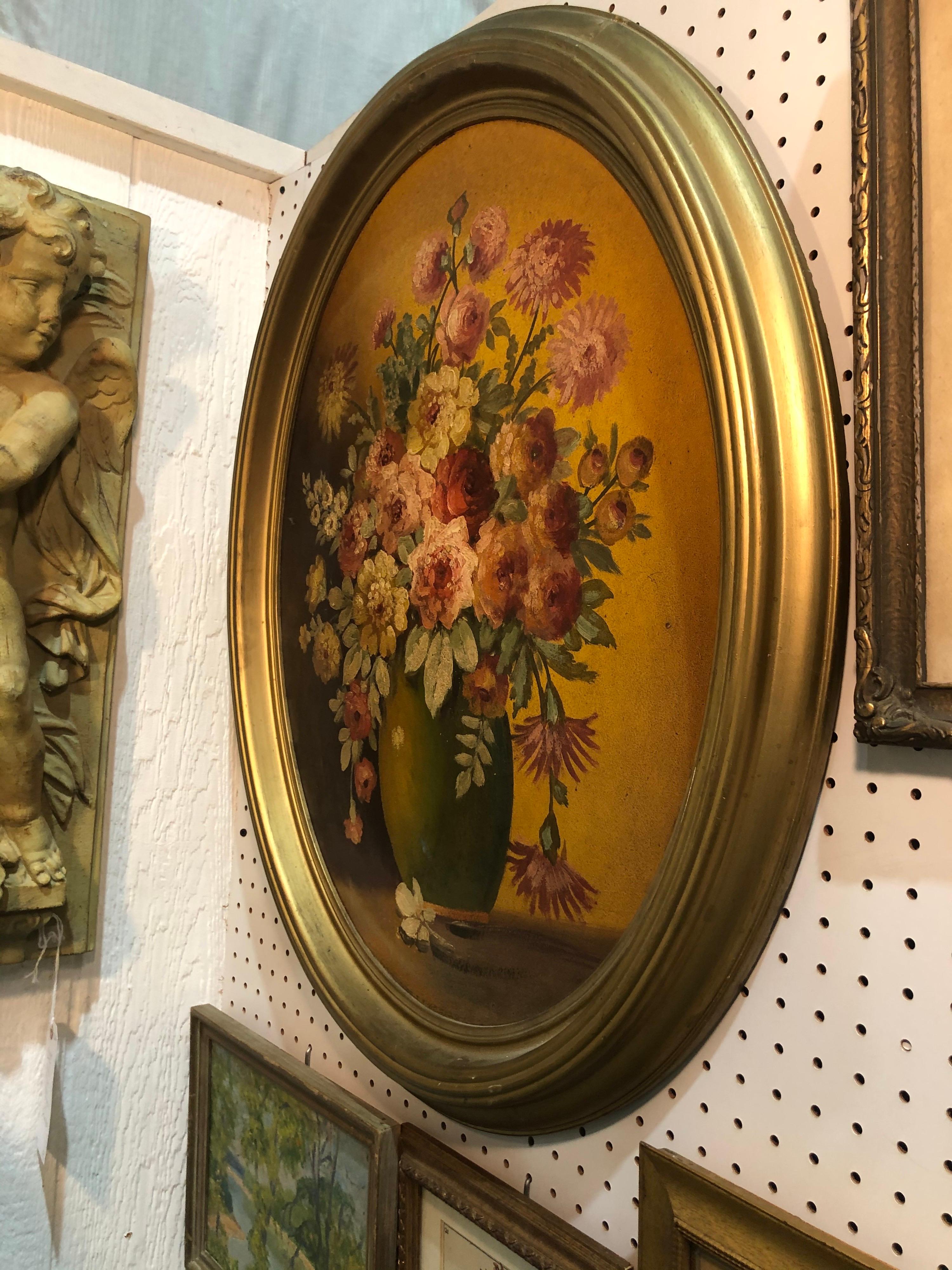 Large Floral Oval Oil on Board Still Life 5