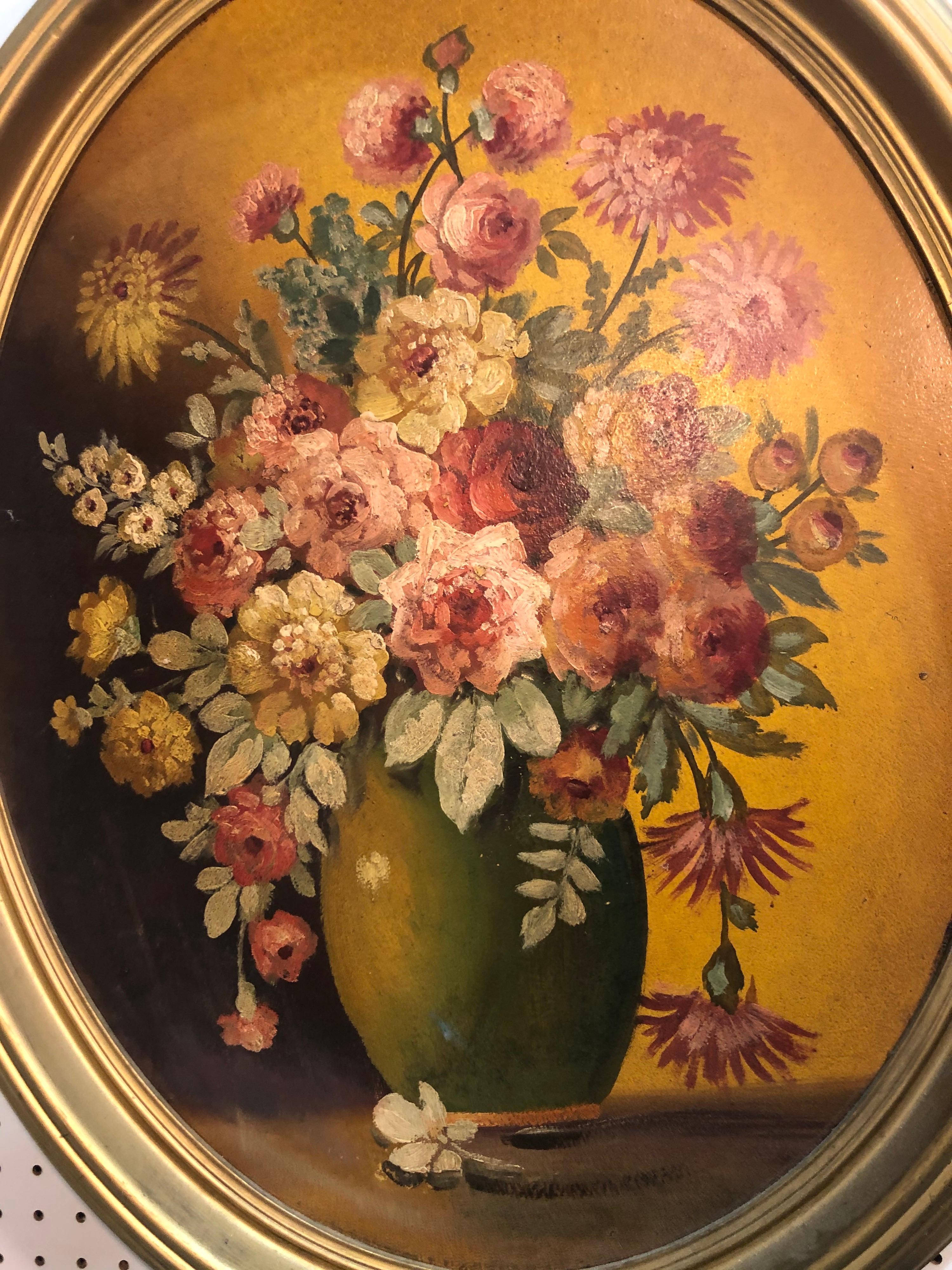 Large Floral Oval Oil on Board Still Life 6