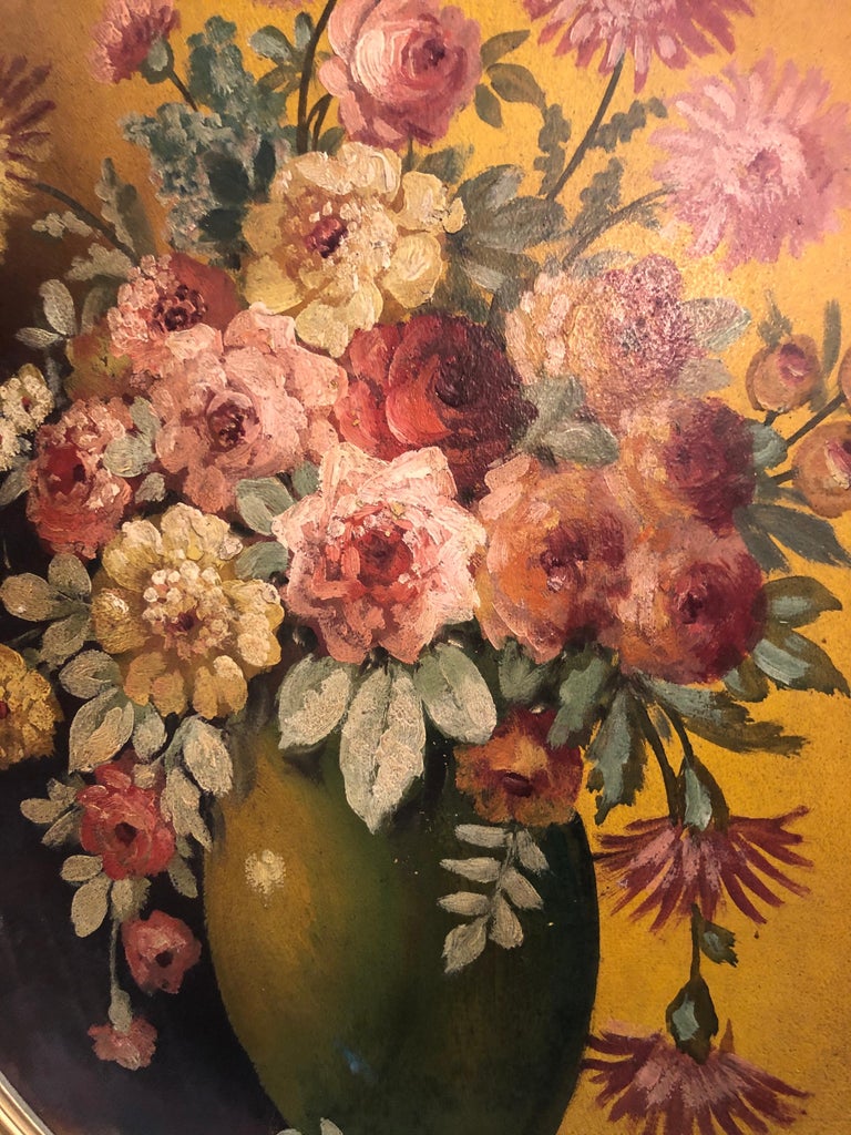 Large Floral Oval Oil on Board Still Life For Sale 8