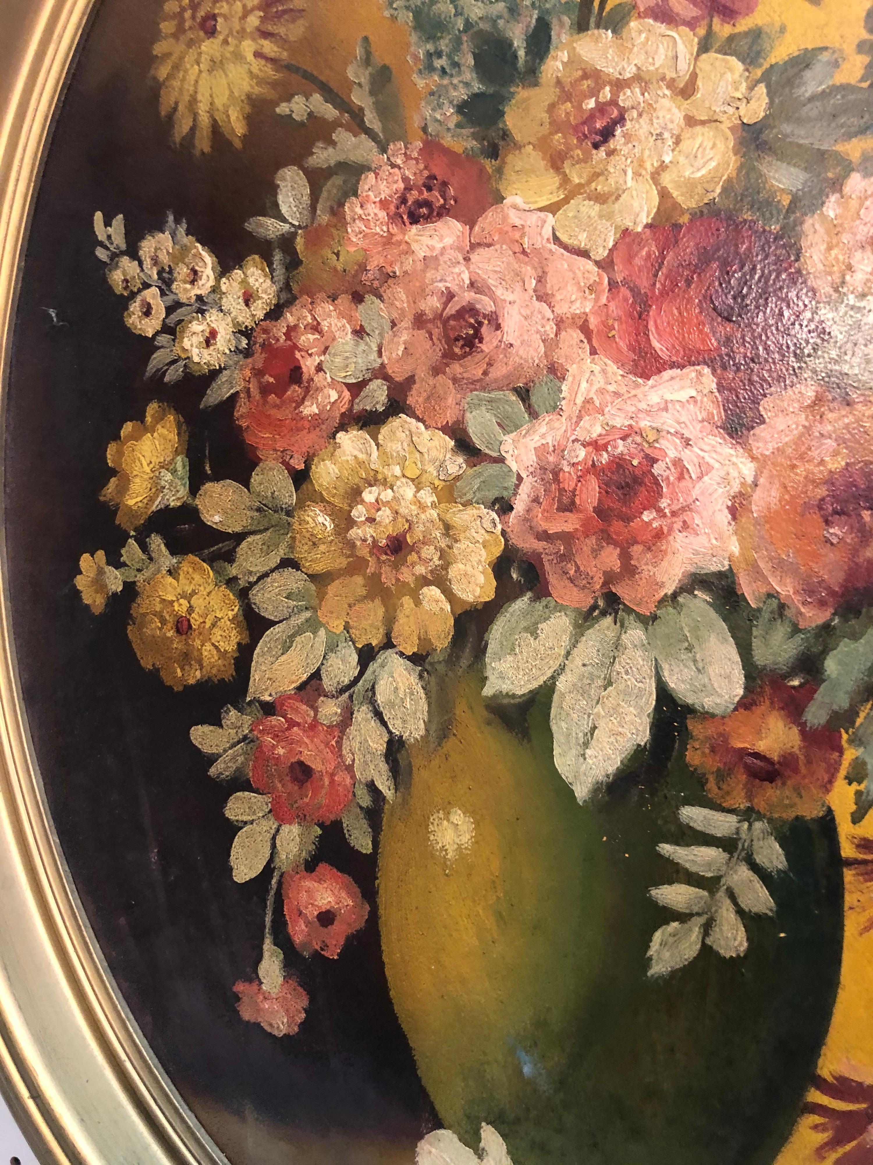Large Floral Oval Oil on Board Still Life 1