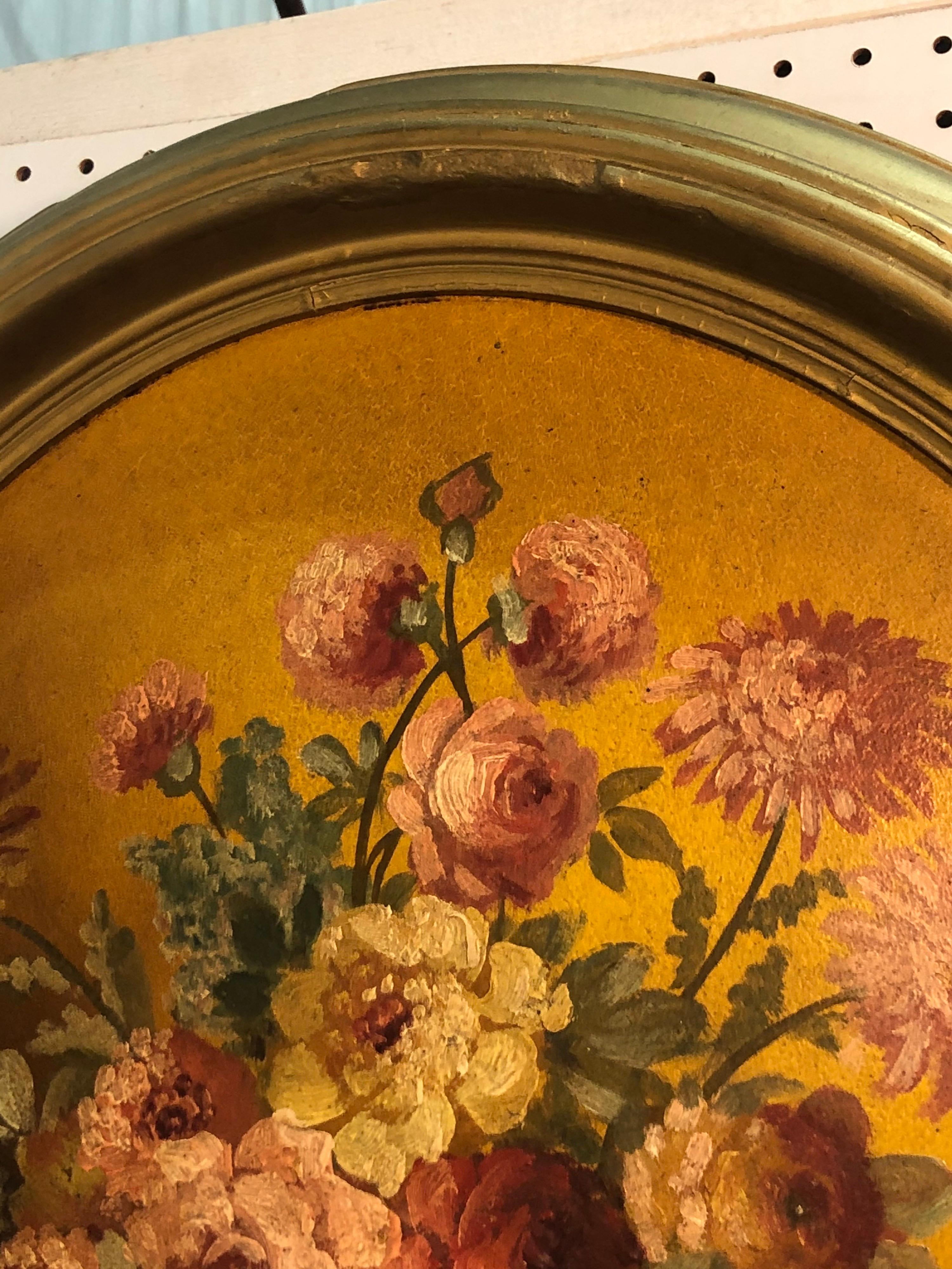 Large Floral Oval Oil on Board Still Life 2