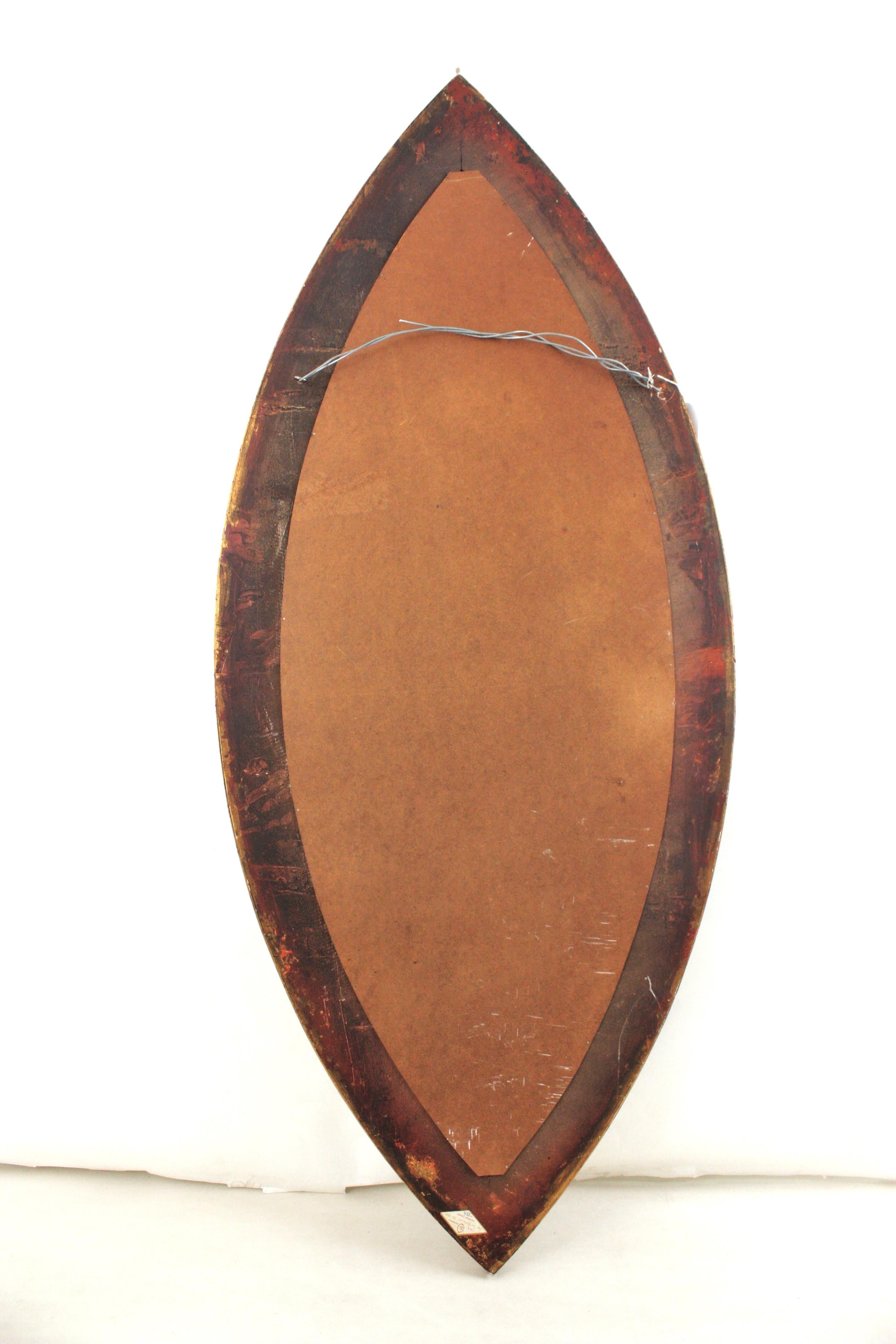 Large Floral Pointed Oval Mirror in Carved Giltwood, Spain 1950s For Sale 8