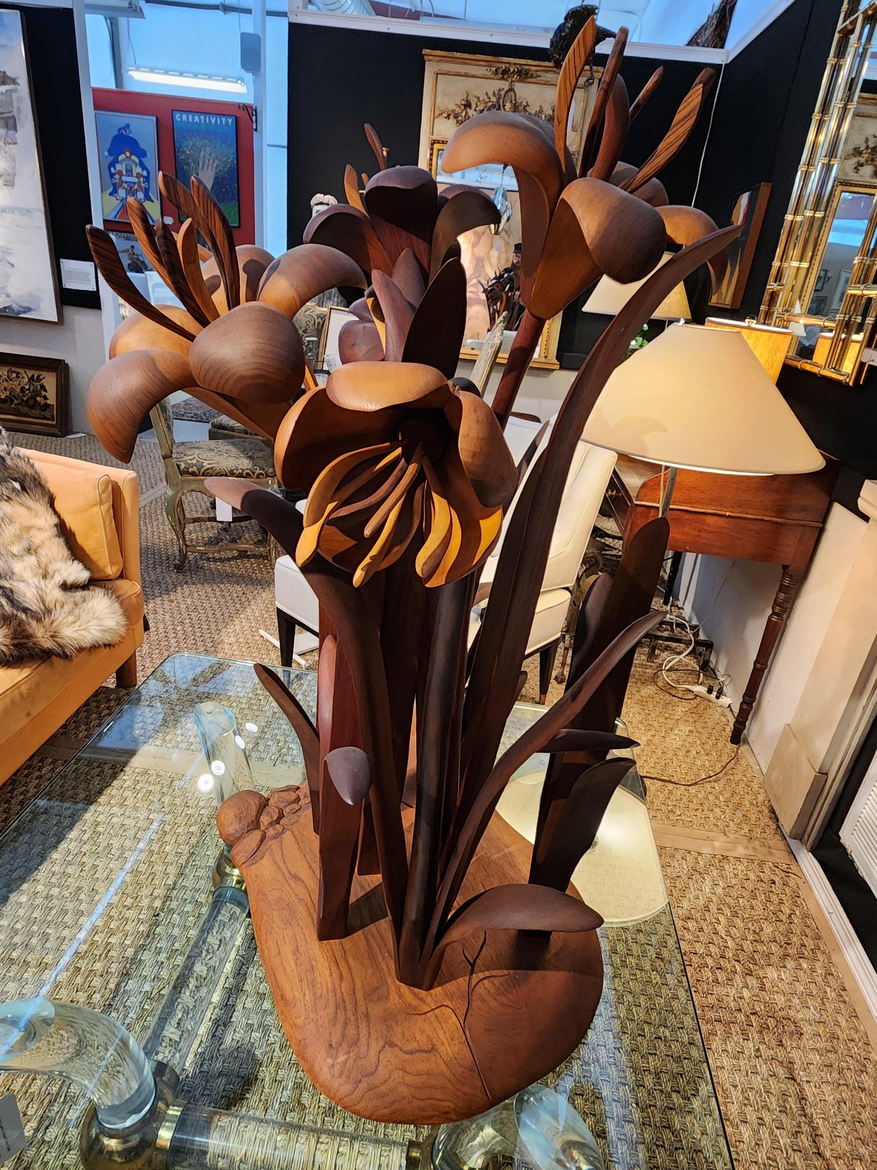 Late 20th Century Large Floral Sculpture in Carved Wood American