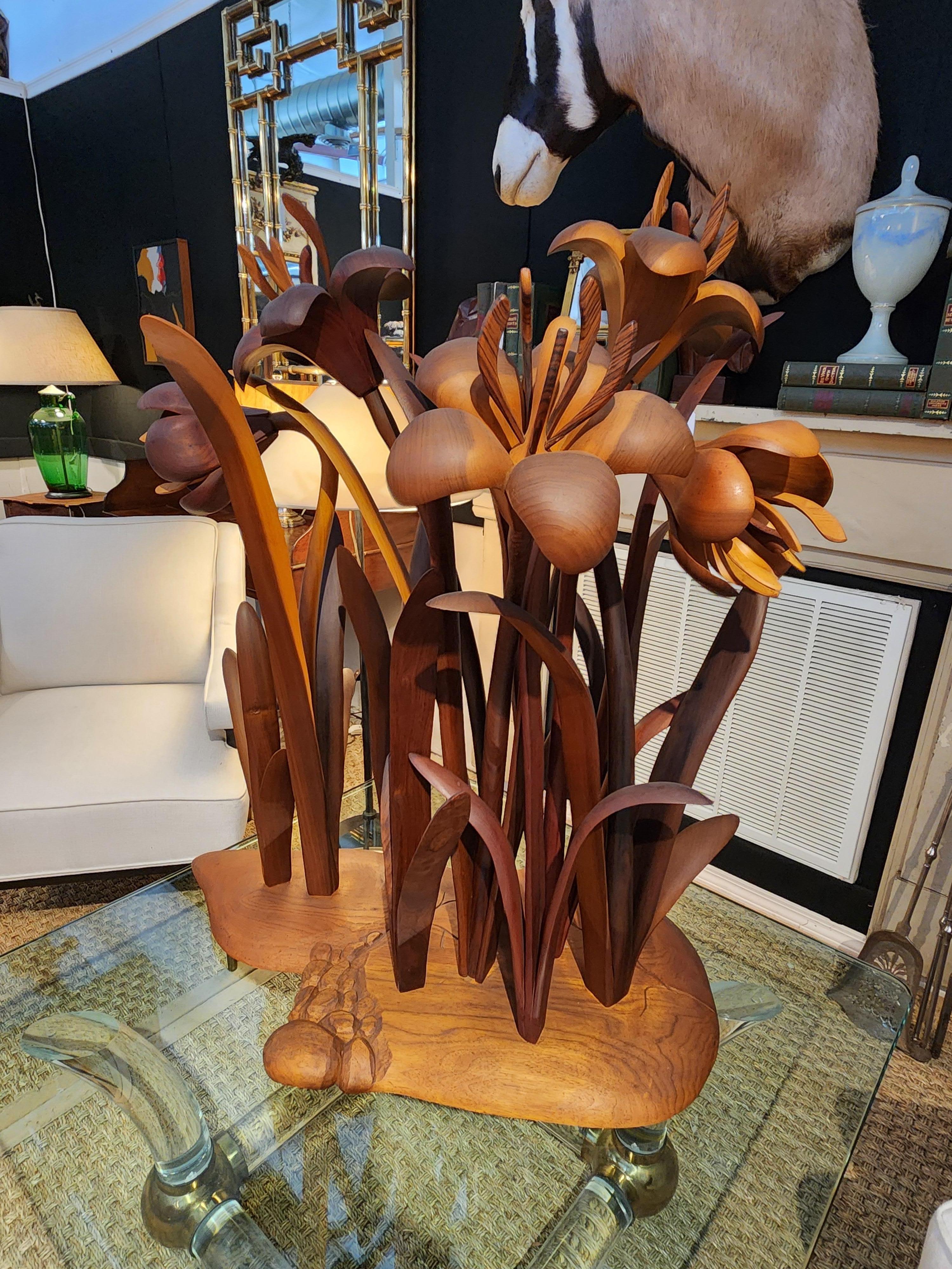 Cherry Large Floral Sculpture in Carved Wood American