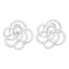 Large Floral Silhouette Diamond Clip-On Earrings in 18 Karat White Gold