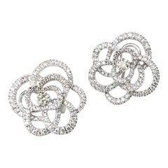 Large Floral Silhouette Diamond Clip-On Earrings in 18 Karat White Gold